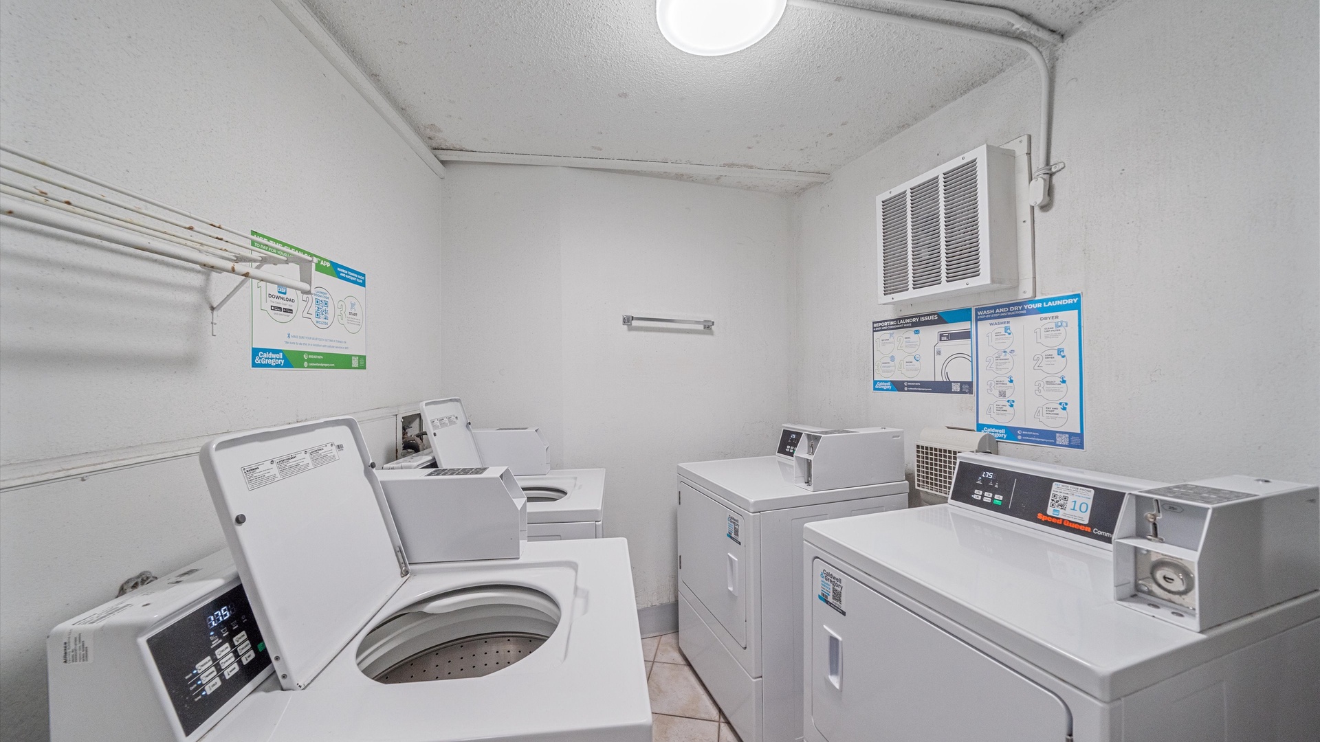 Clean, well-maintained laundry facility with multiple washers and dryers for your convenience during your stay.