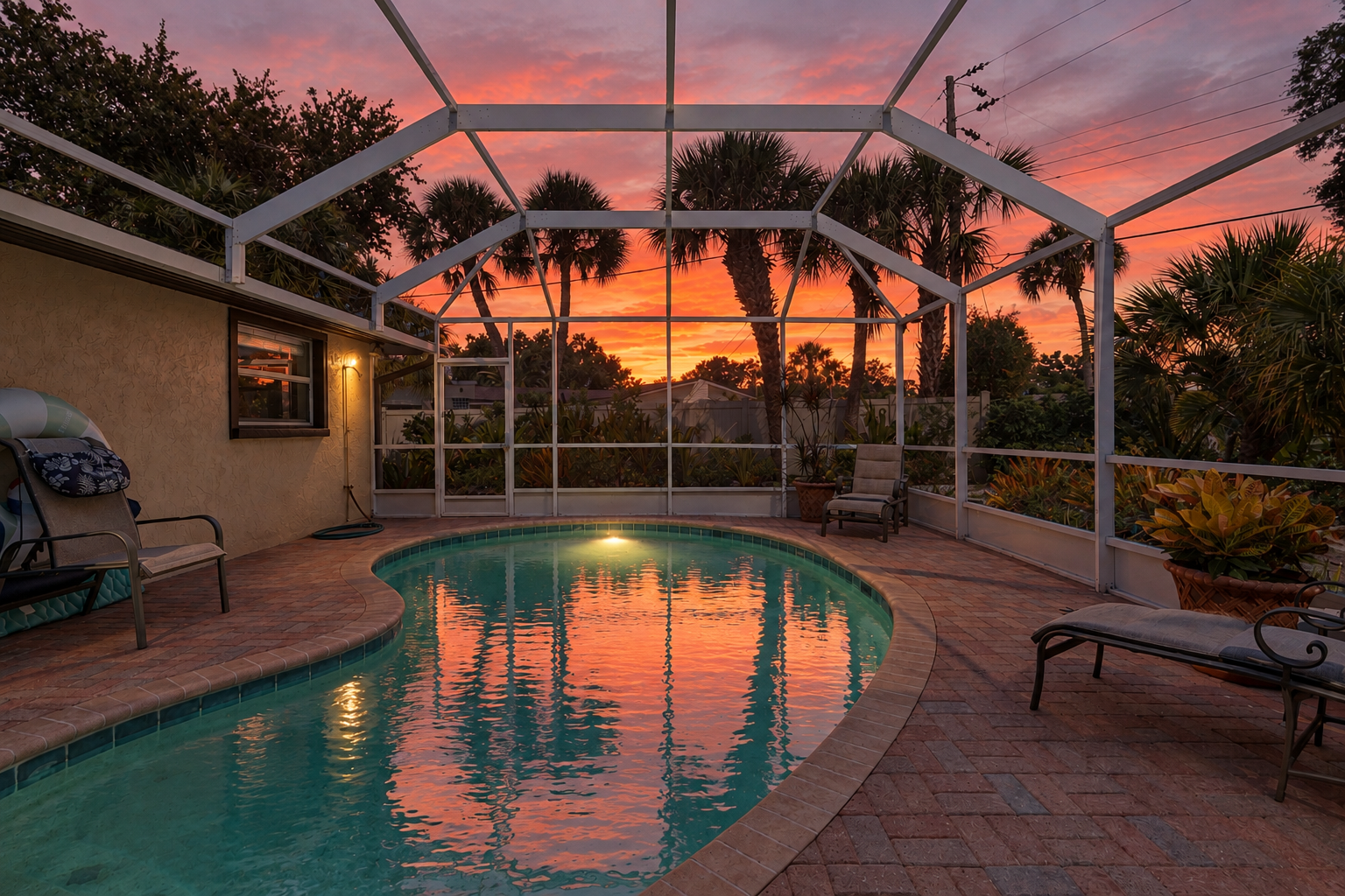 Enjoy gorgeous sunset views from the pool - the perfect spot for relaxation after a day at Siesta Key Beach.