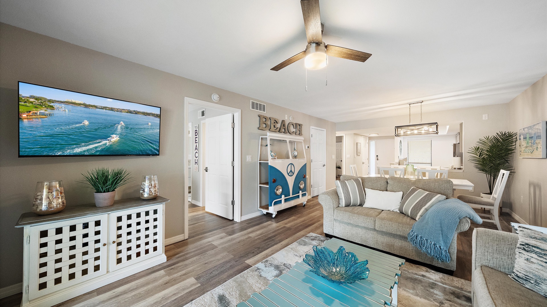 Settle into your coastal retreat with soft seating, beach-inspired décor, and an open layout that invites you to unwind and feel right at home.