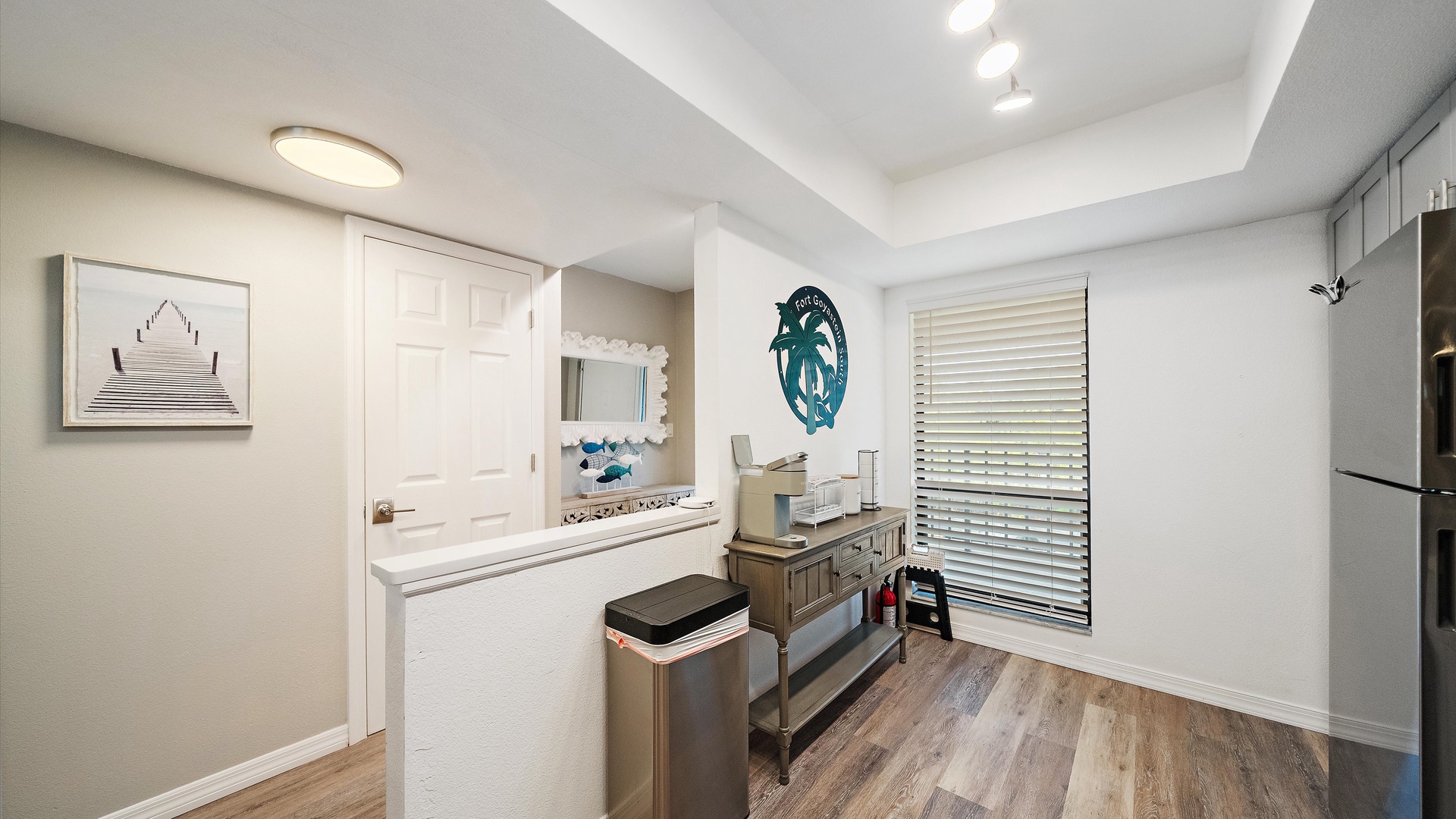 Your own stylish vanity station offers a comfortable spot to get ready for the day, with natural light and thoughtful storage to keep everything you need close at hand.