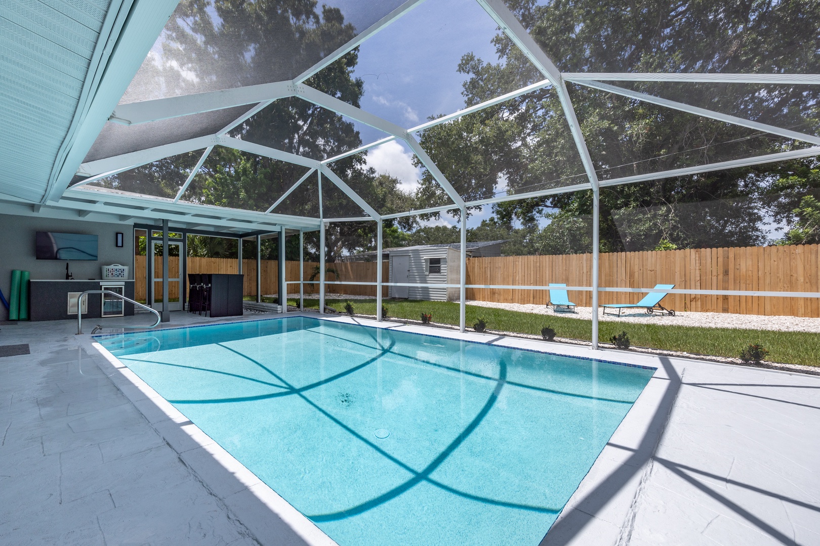Your private enclosed pool offers year-round swimming comfort with crystal-clear waters and peaceful garden views.