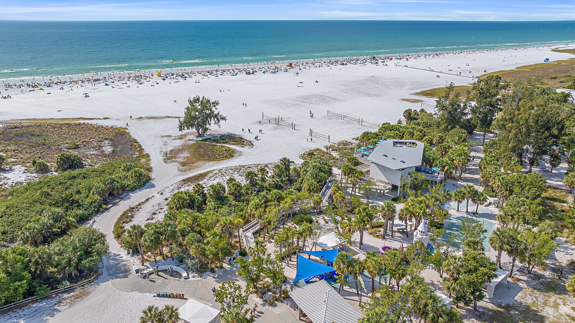 Aerial view of Siesta Key Beach and Pavilion