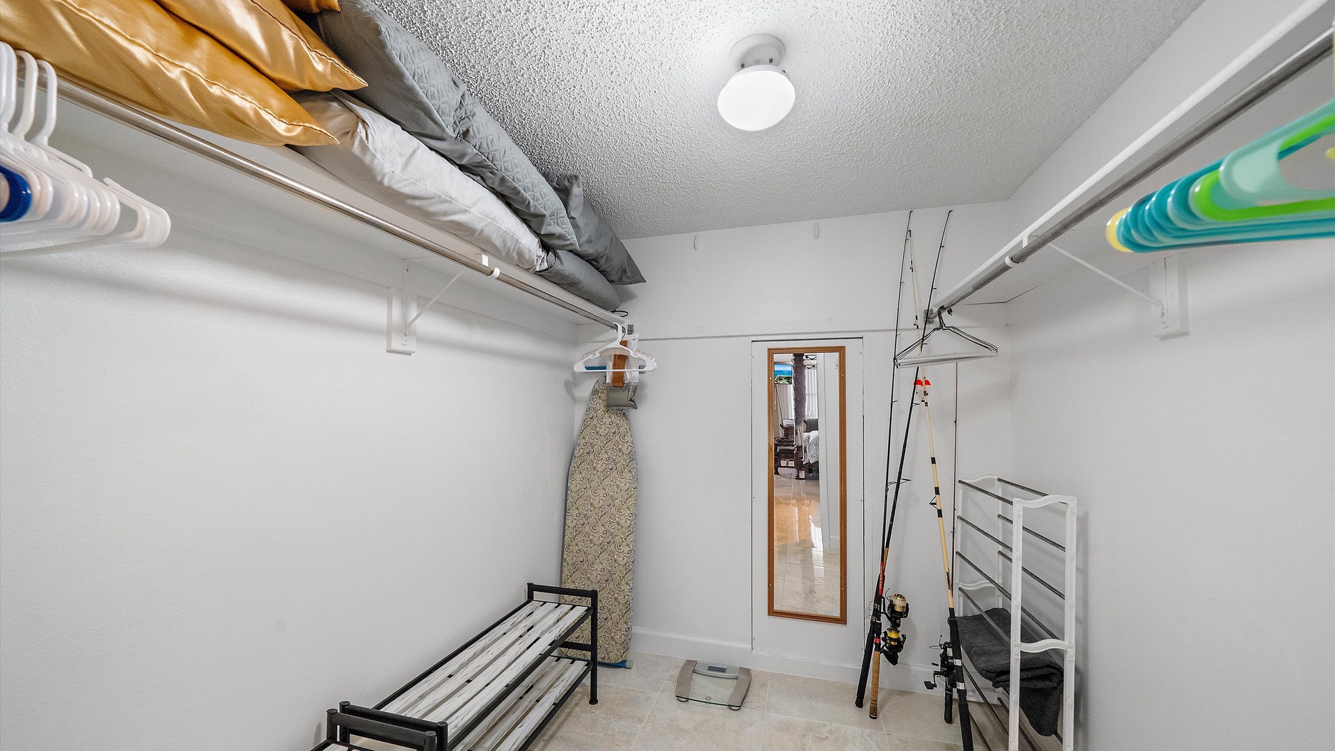 Your private walk-in closet offers abundant hanging space, shelving, and organized storage to keep all your belongings perfectly arranged during your stay.