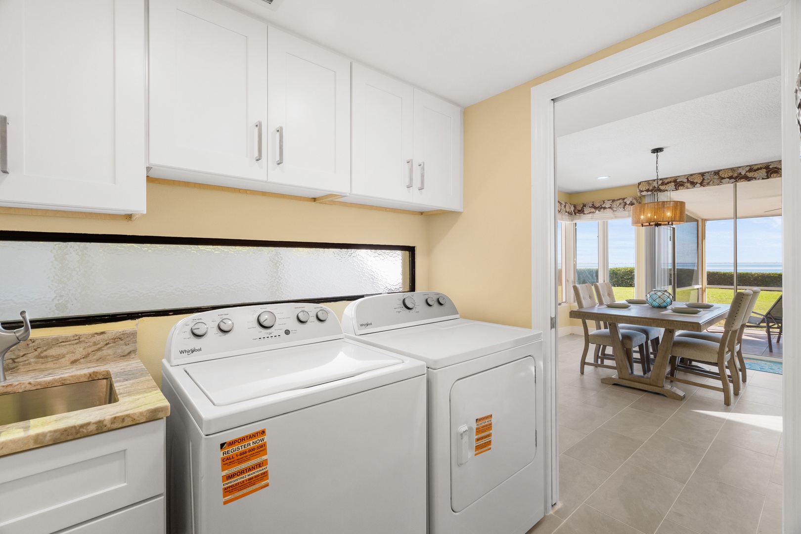 Your dedicated laundry room features full-size washer and dryer, plus abundant storage to keep your vacation clothes fresh and organized.