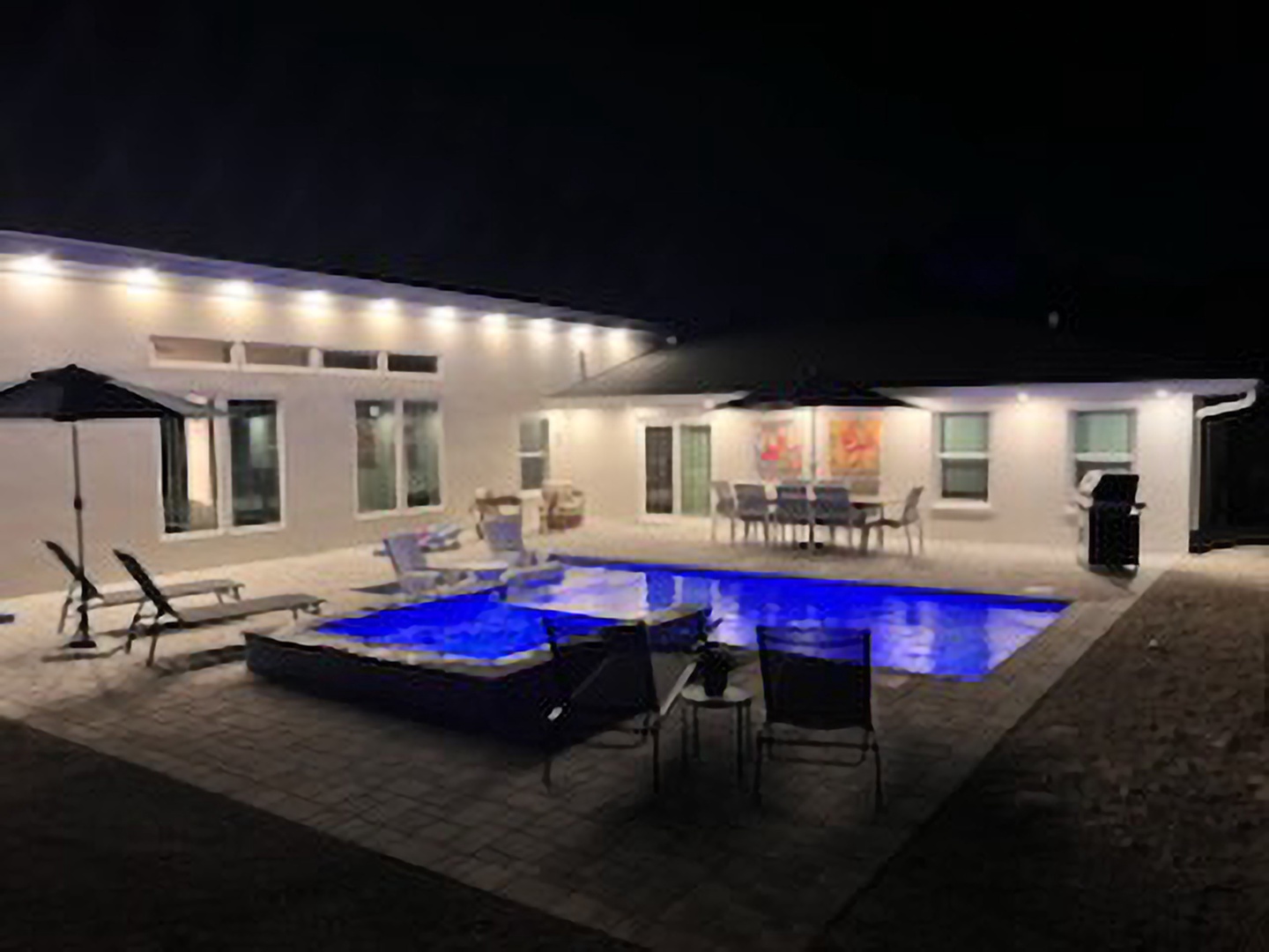 Enjoy evening swims with ambient lighting in the heated pool.