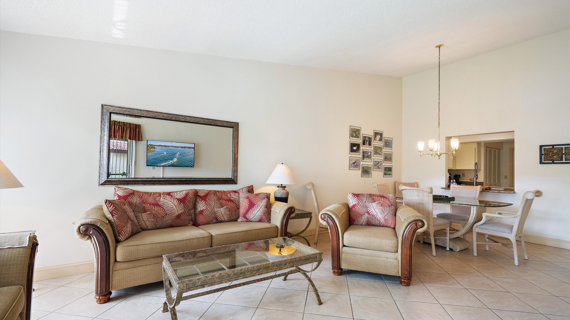 Unwind in your bright, spacious living area with comfortable seating, elegant furnishings, and an open layout that flows seamlessly into your dining space—perfect for relaxing after a day of adventure.