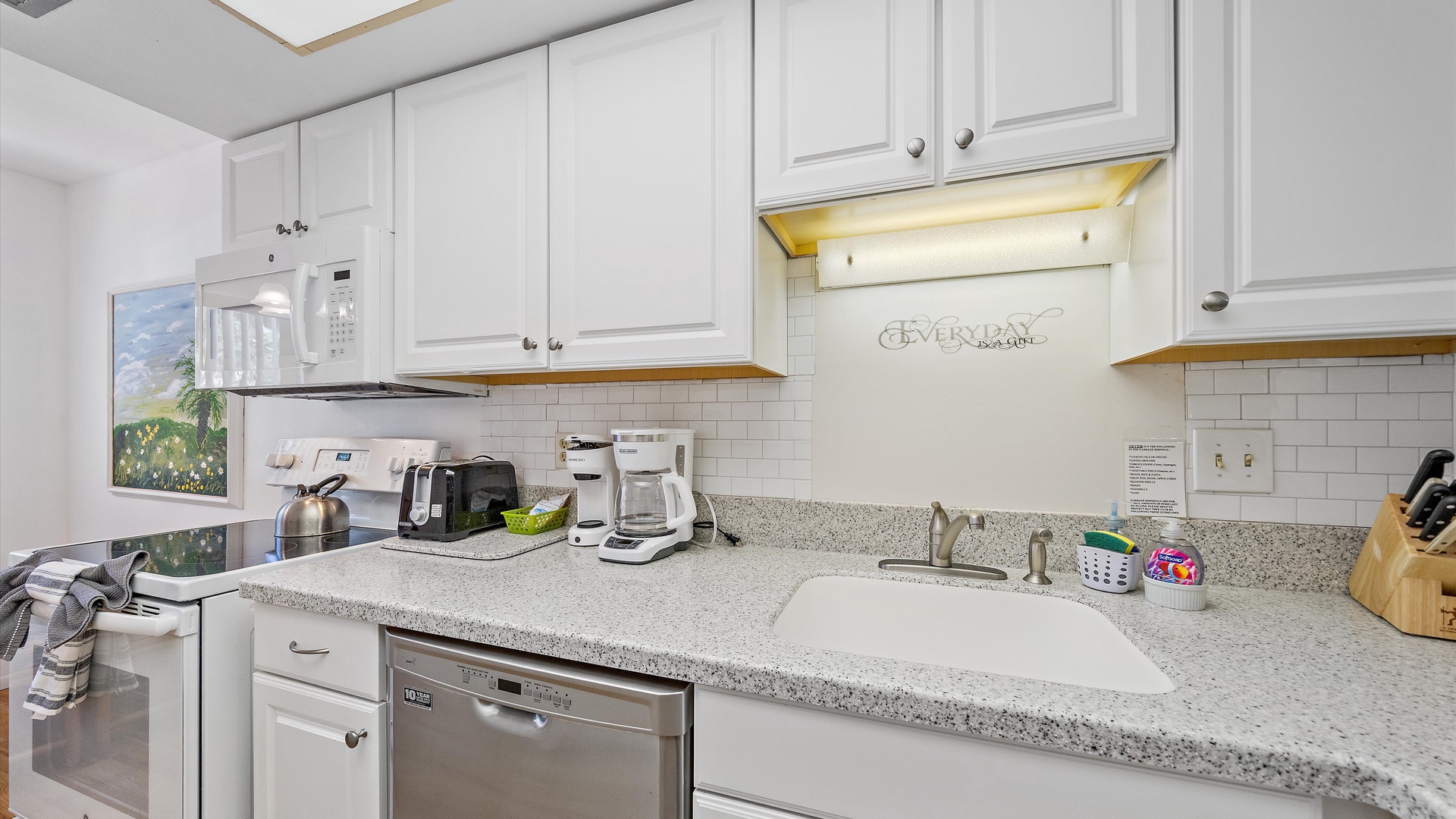 Your fully equipped kitchen makes meal prep a breeze, with everything from a coffee maker to a dishwasher ready for your use.