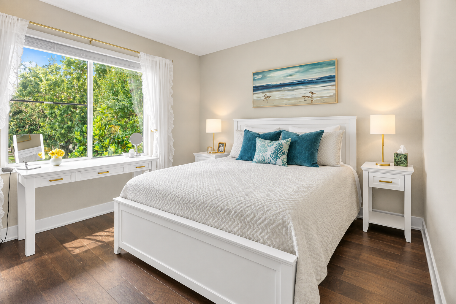 Unwind in this cozy queen bedroom with hotel-style linens, and Smart TV, overlooking Arlington Park.