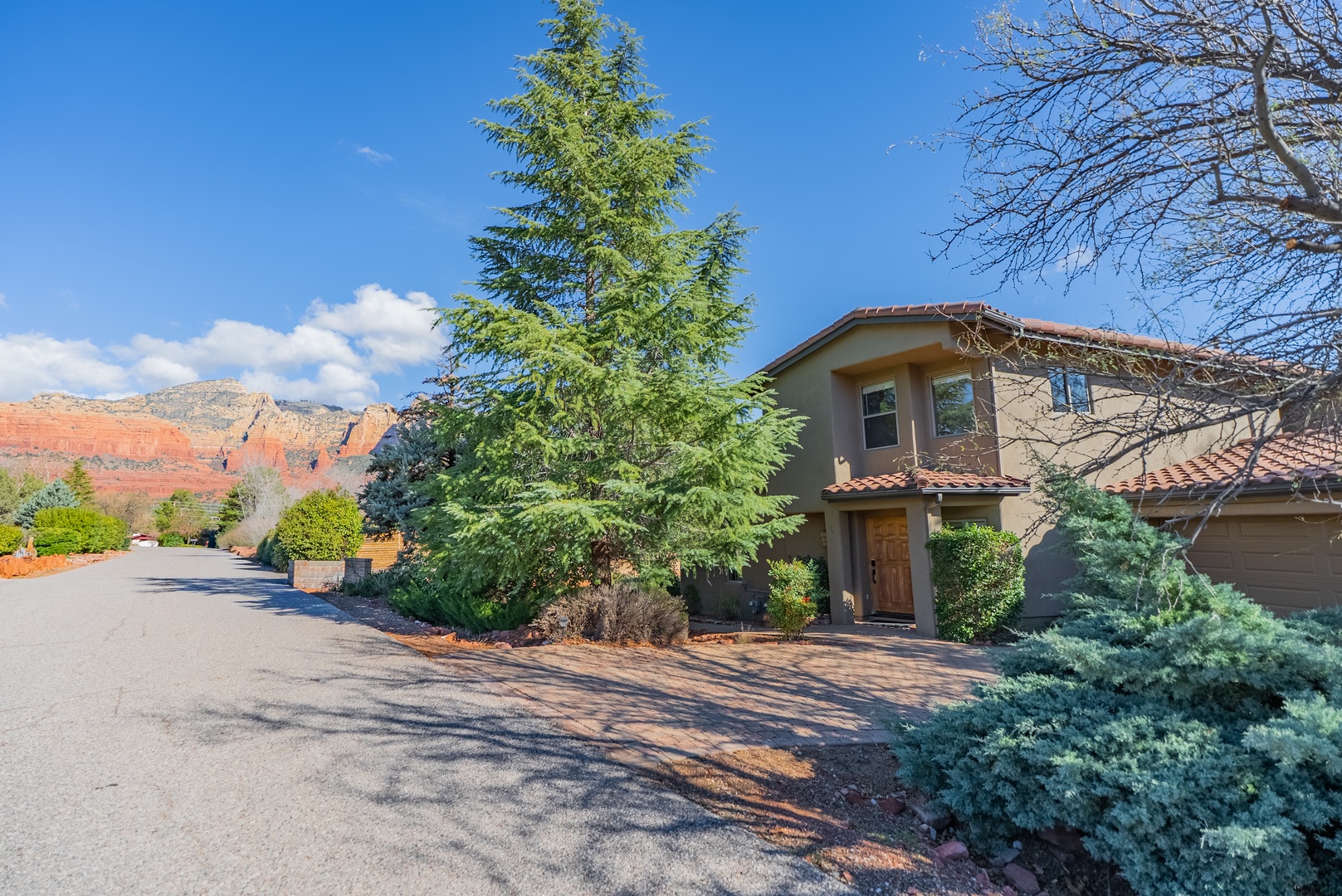 Stunning red rock formations in a quiet neighborhood