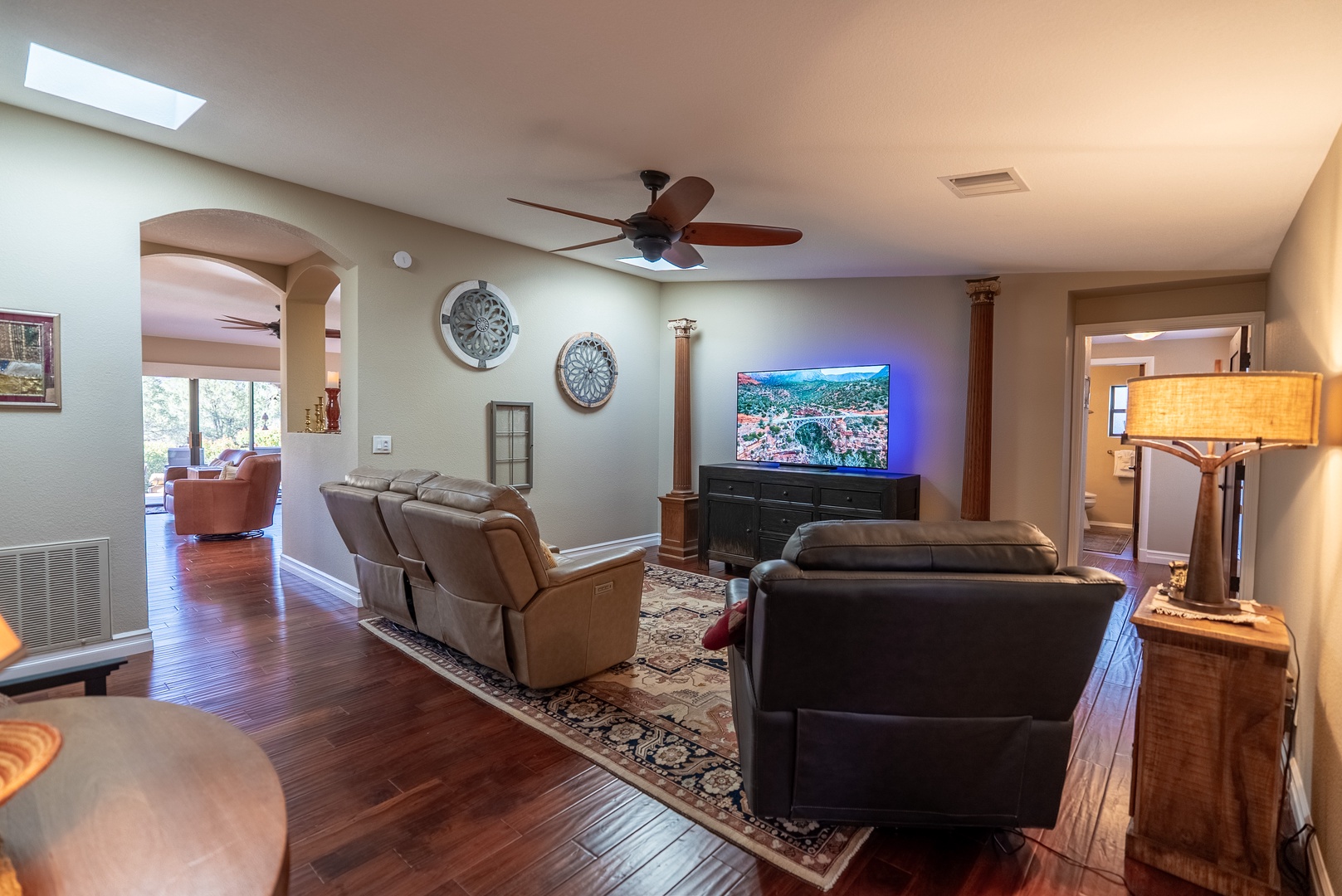 Sink into plush leather seating in your spacious tv or movie room