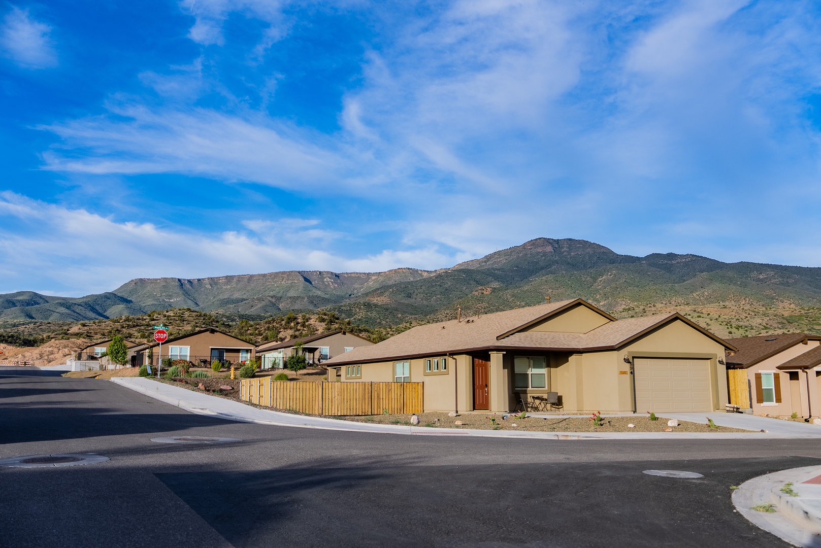 Home in a peaceful neighborhood with mountain backdrop