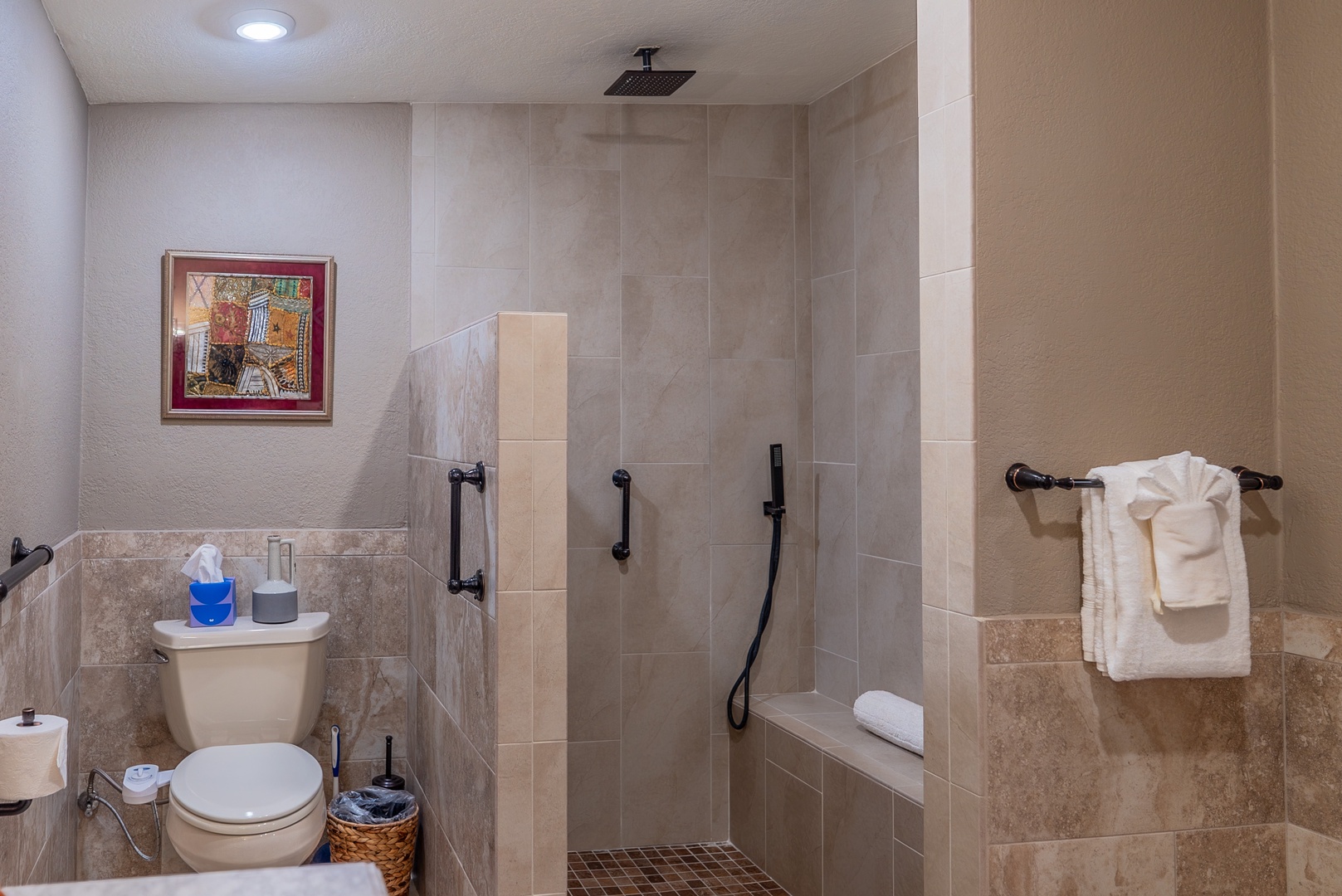 Walkin shower has plenty of room as does the entire bathroom