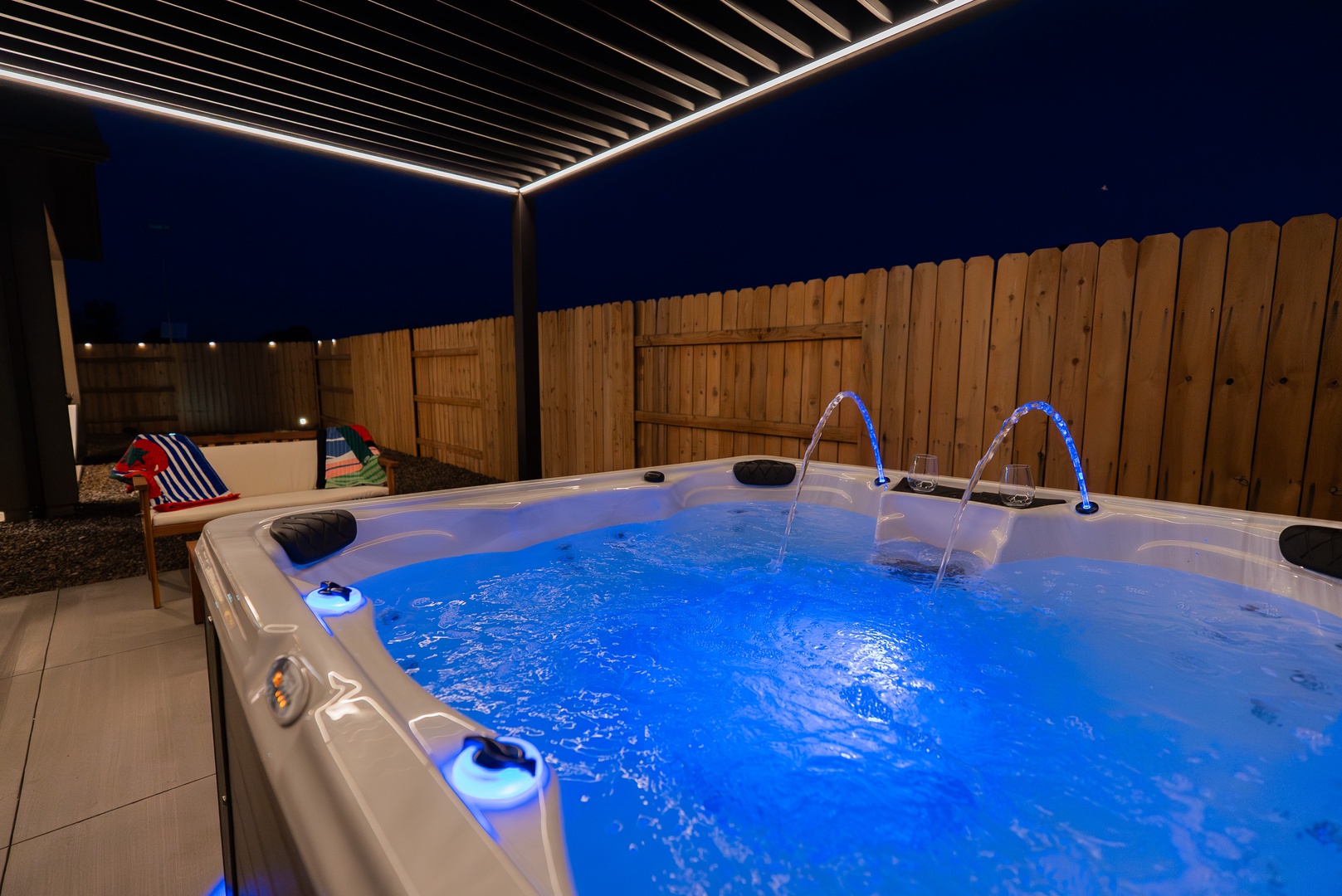 Warm water, calm lighting create the perfect evening retreat.