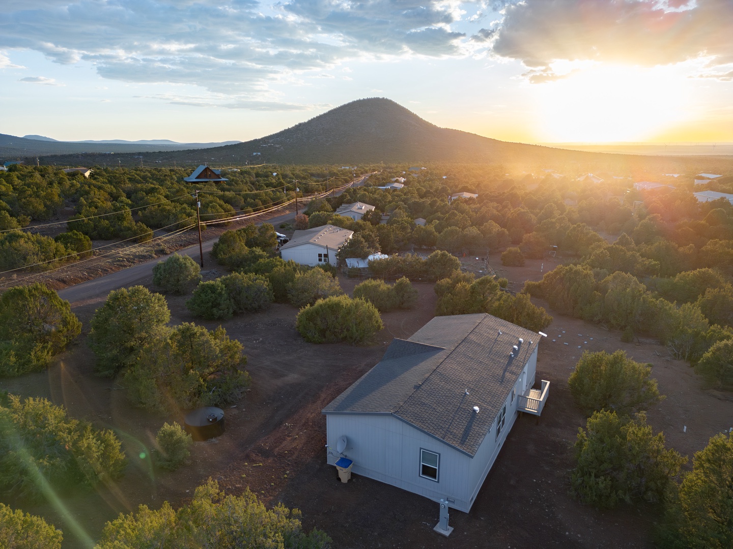 Nestled in a serene landscape mountain backdrop.