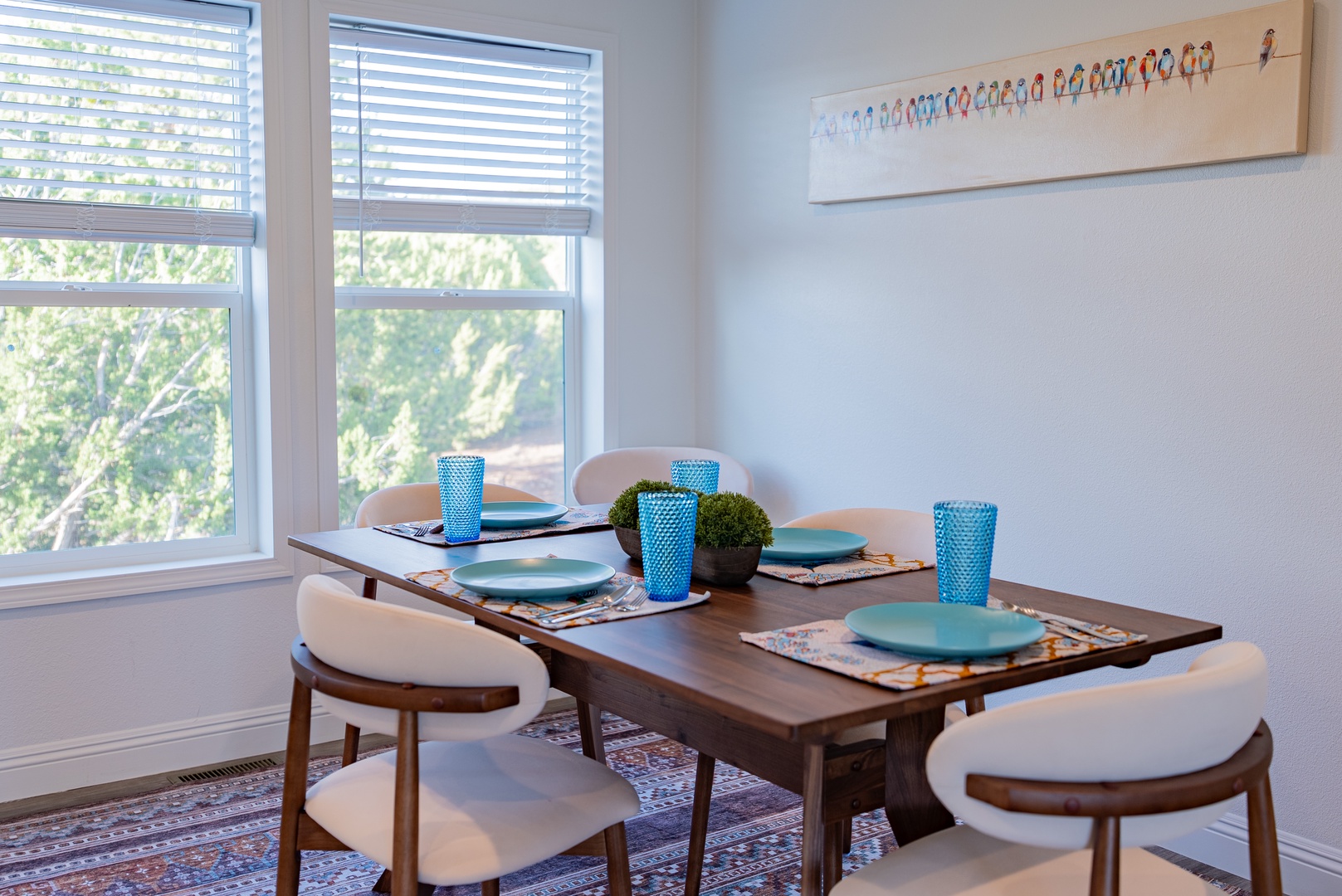 Dining Table seats 6 - two at the breakfast bar.