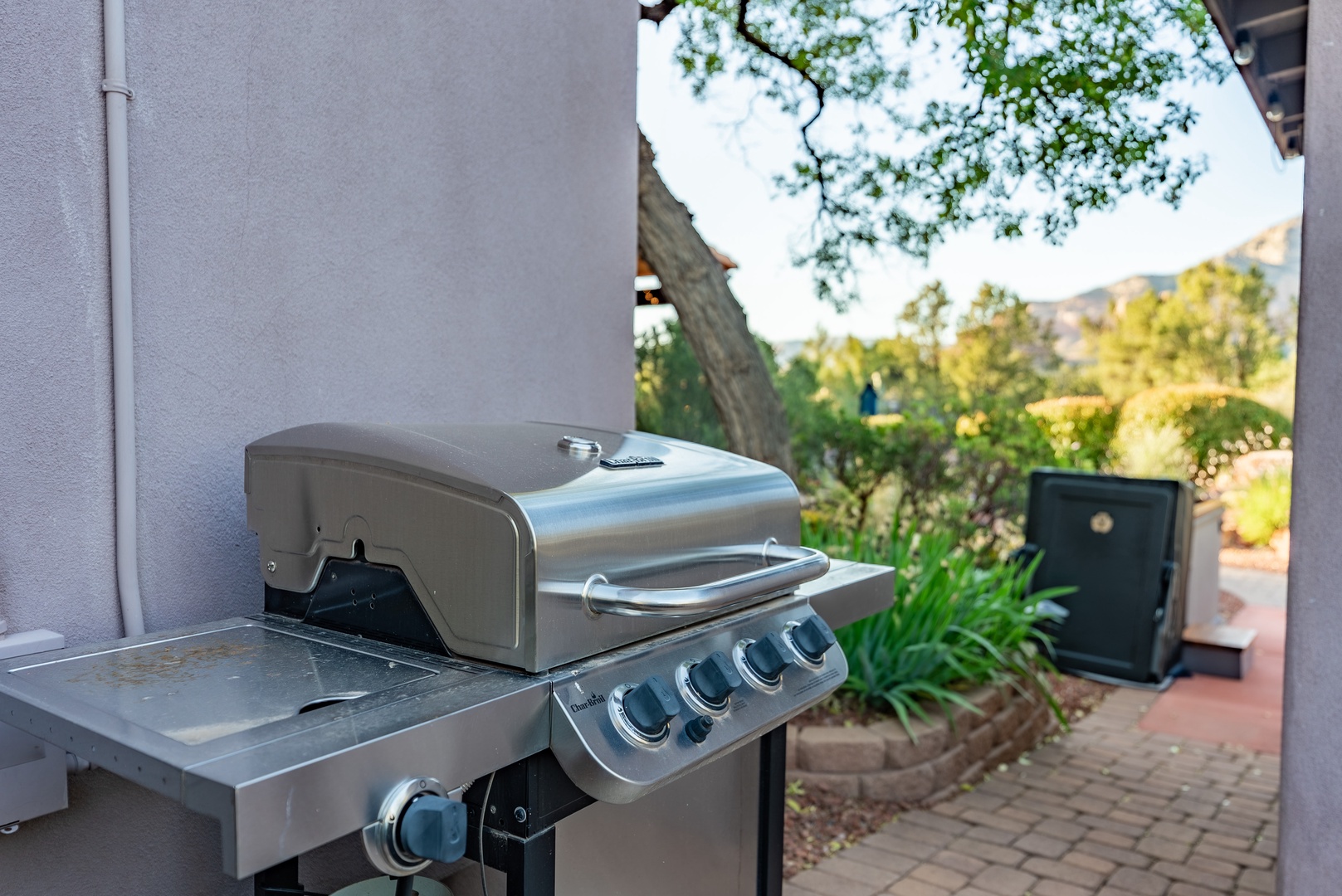 Fire up the grill on your private patio and enjoy meals on the outside dining table.
