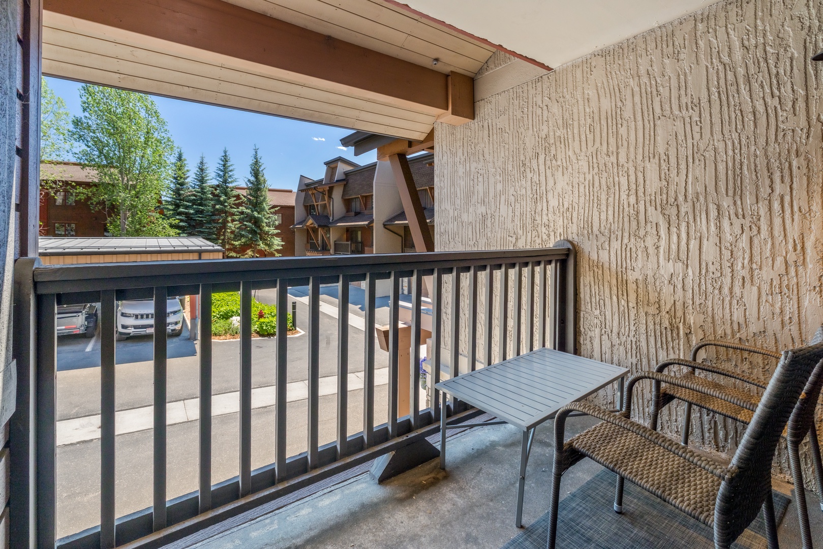 Step onto your private balcony and relax with mountain views. A cozy spot to sip your morning coffee while taking in the fresh alpine air.
