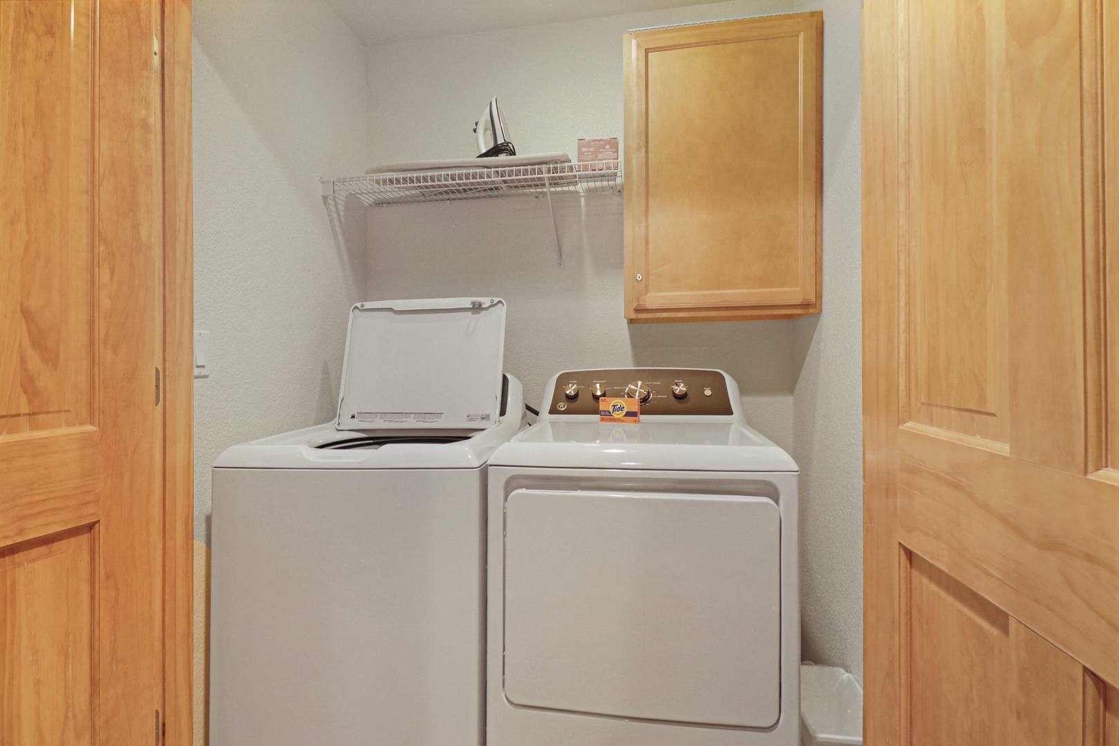 Your own in-unit washer and dryer make it easy to pack light and keep fresh, with convenient shelving for detergent and an iron nearby for those finishing touches.