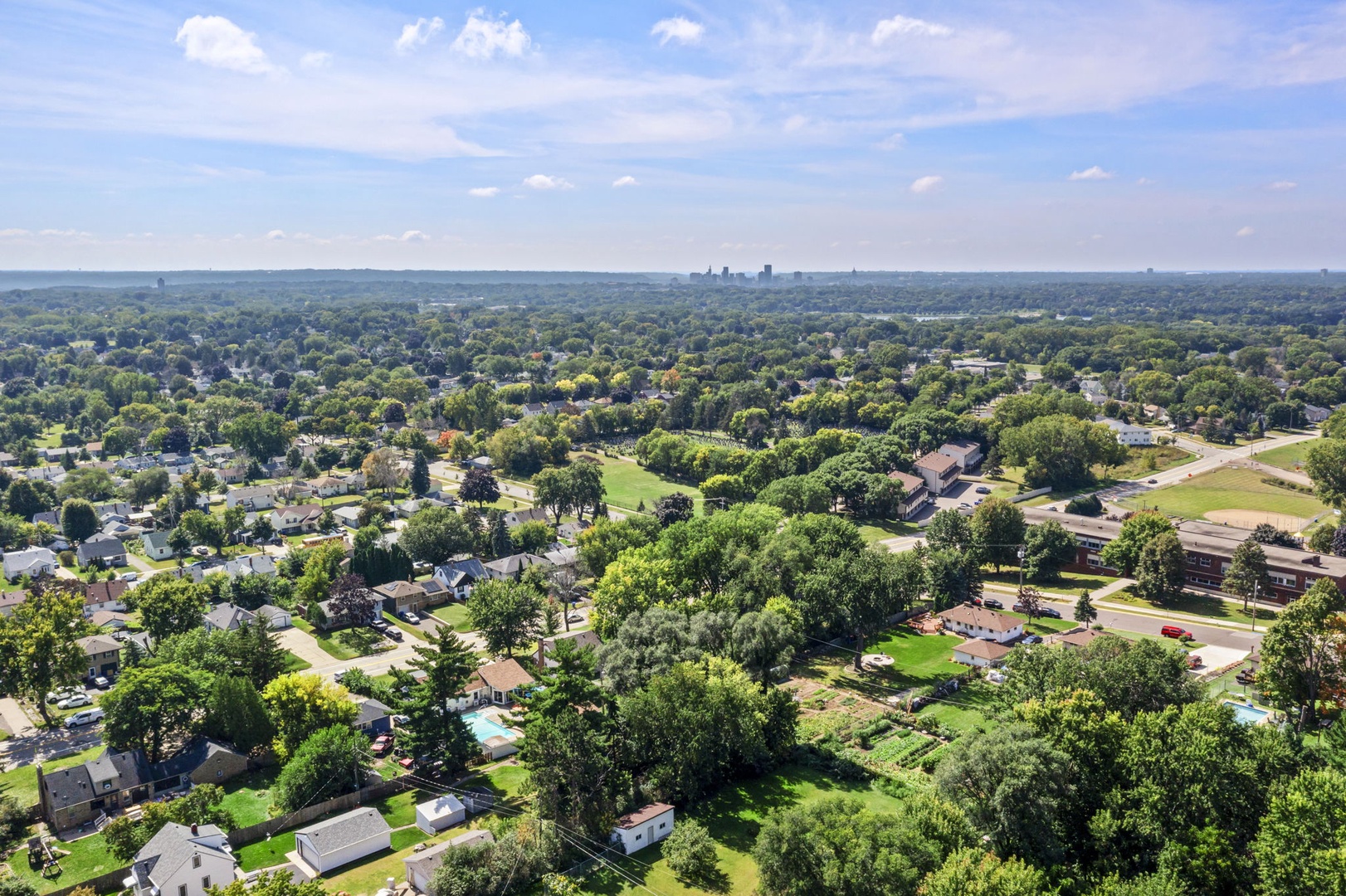 Aerial view of neighborhood.