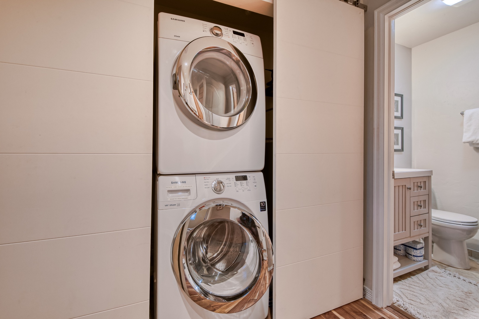 Keep your wardrobe fresh with these sleek in-unit washer and dryer
