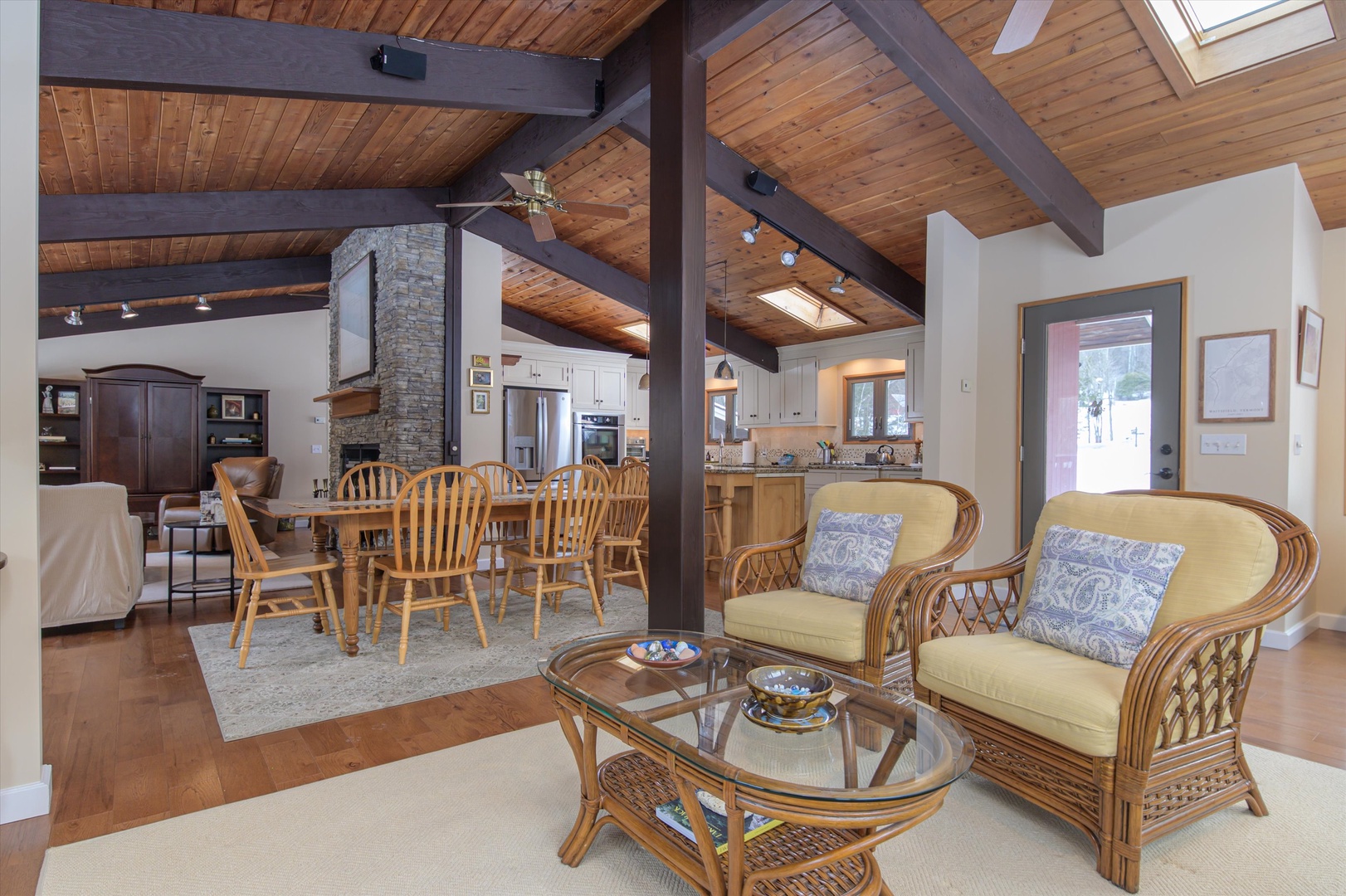 Make yourself comfortable in this stunning open-concept space where rustic charm meets modern comfort. Exposed beams and natural light create the perfect atmosphere for your getaway.