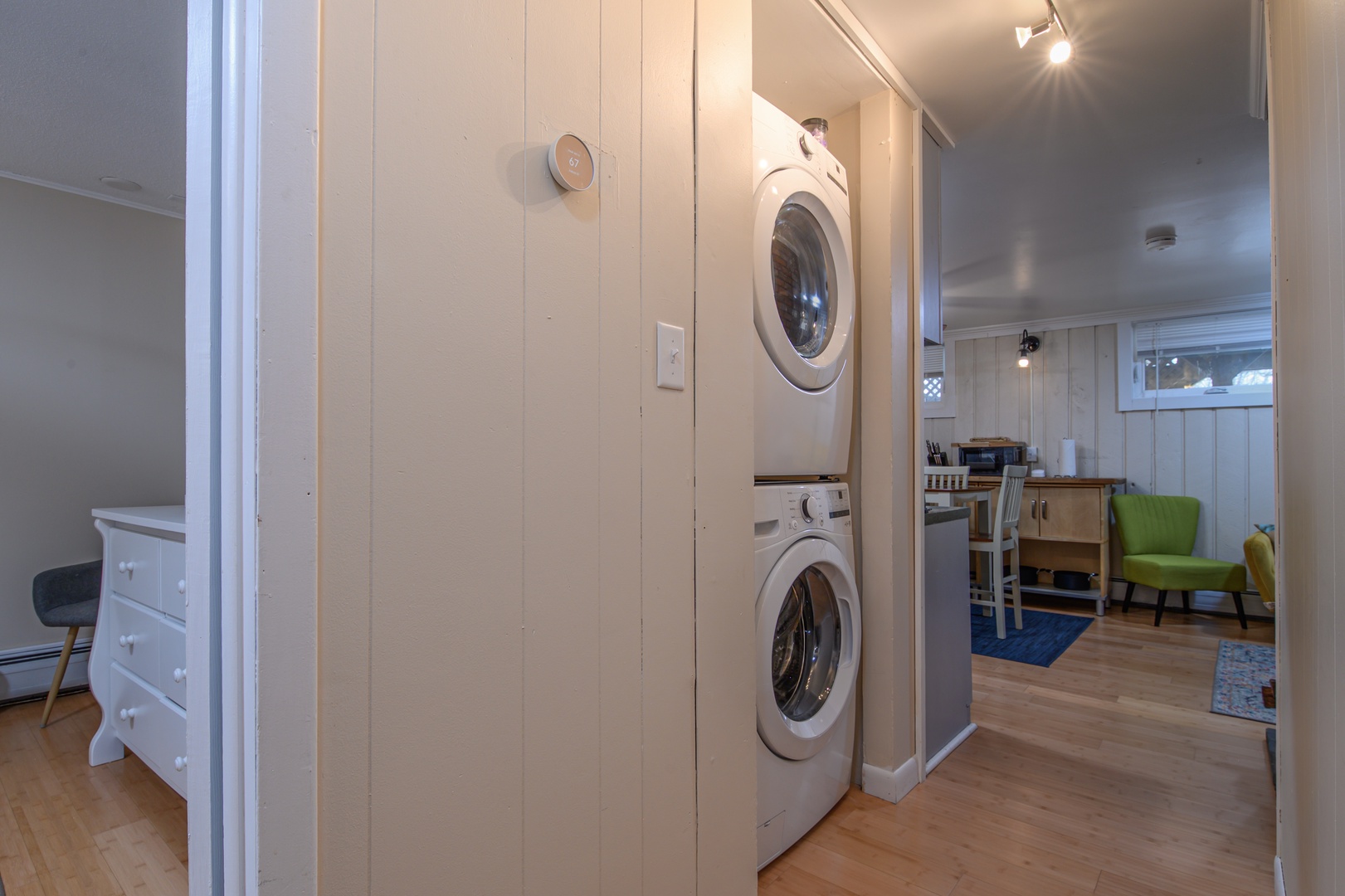 Your own washer and dryer make longer stays effortless, tucked perfectly in this bright, well-organized space.