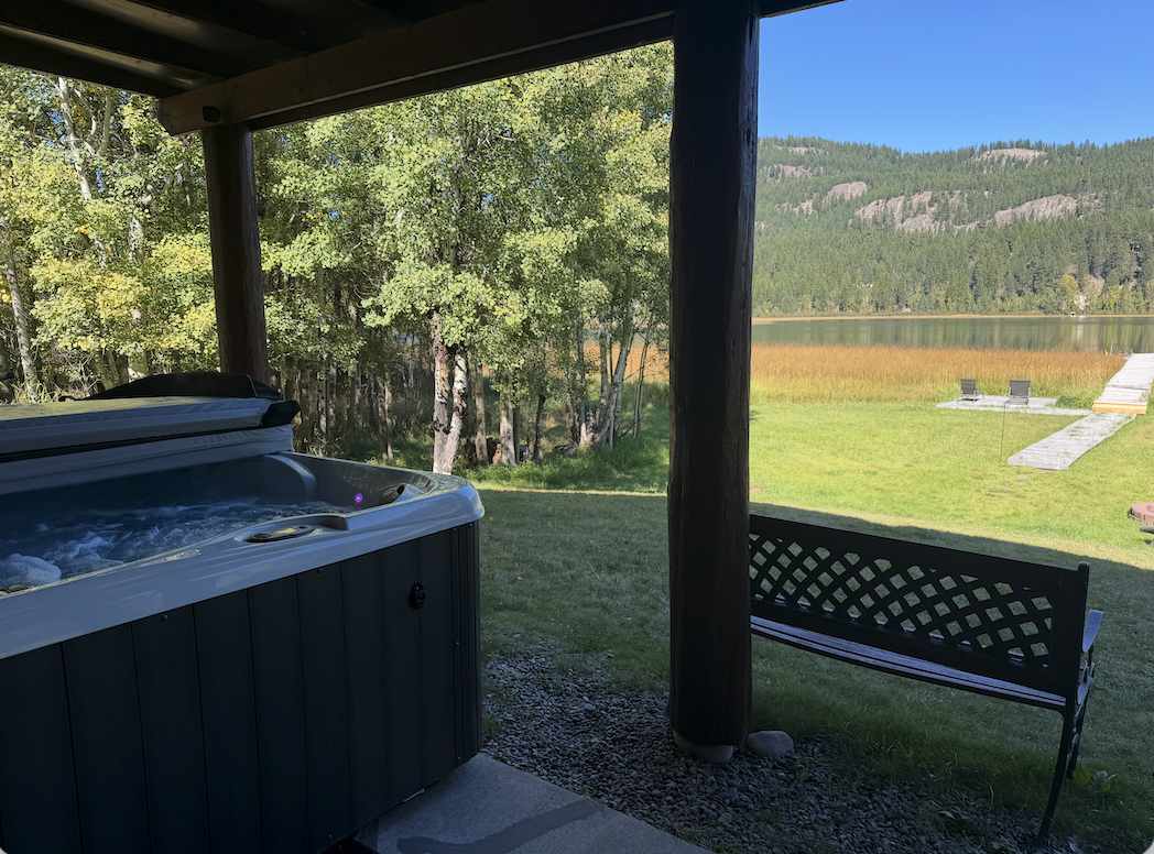 Enjoy your private hot tub overlooking Skyles Lake