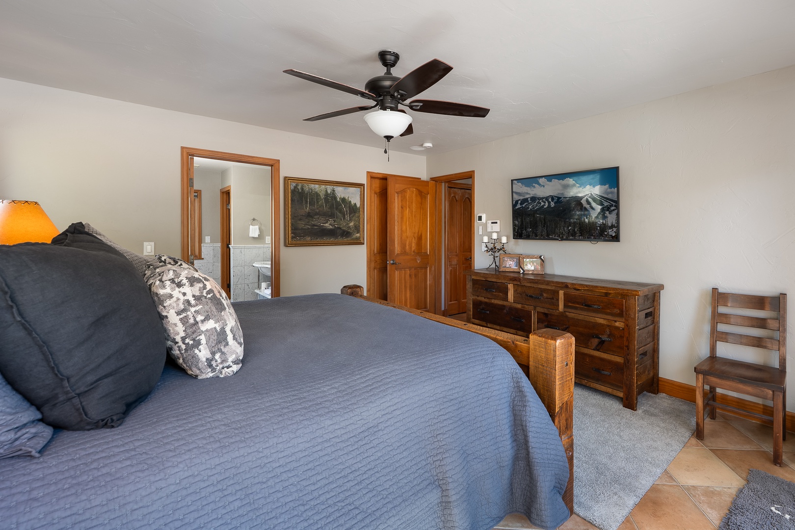 Ceiling fans and luxury bedding are always the best in the mountains!