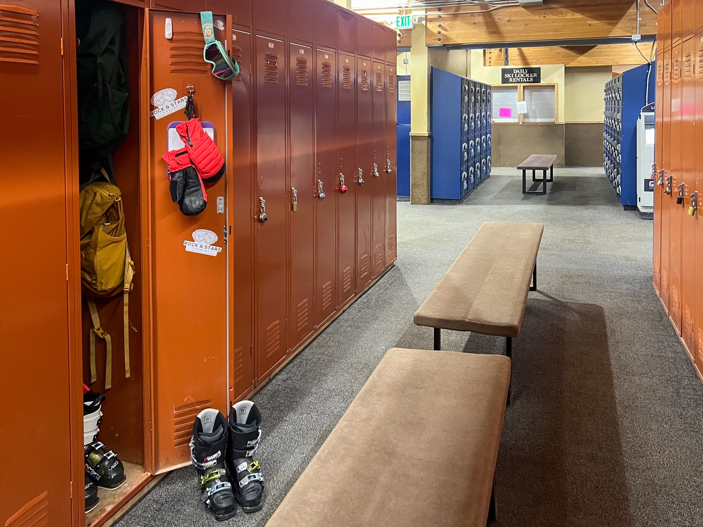 Well-equipped ski locker room with secure storage for your gear and rental areas ready to help you hit the slopes.