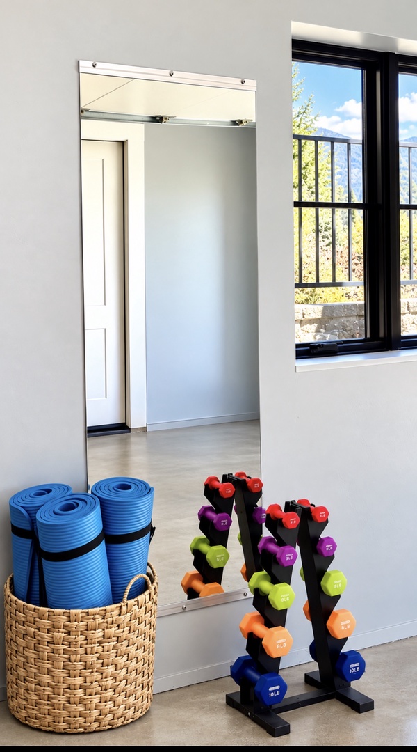 Enjoy free weights, yoga mats, and a mirror in our heated floor garage. Open the garage door for beautiful lake views while you work out!