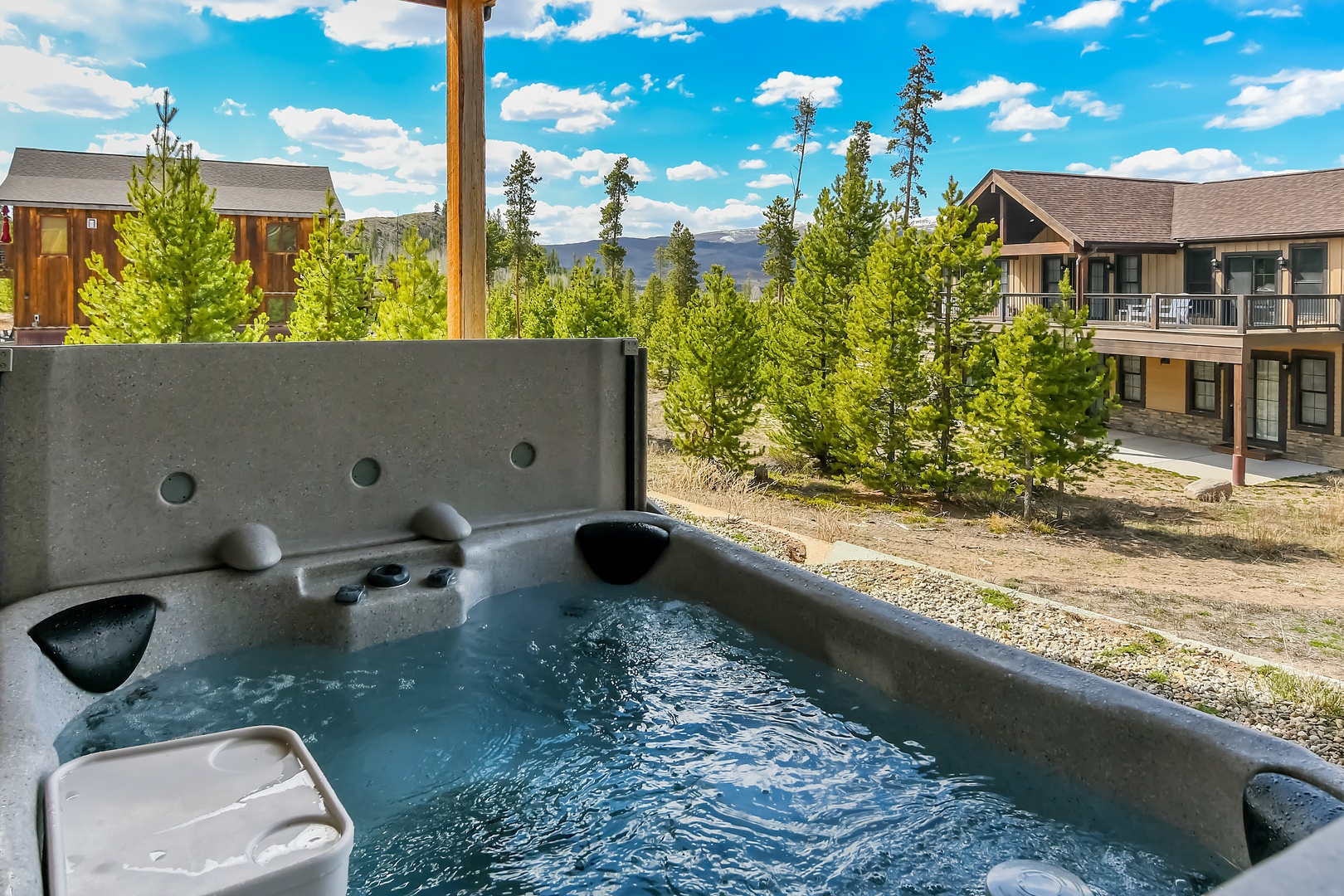 Unwind in your private hot tub while soaking in breathtaking mountain views and crisp alpine air.