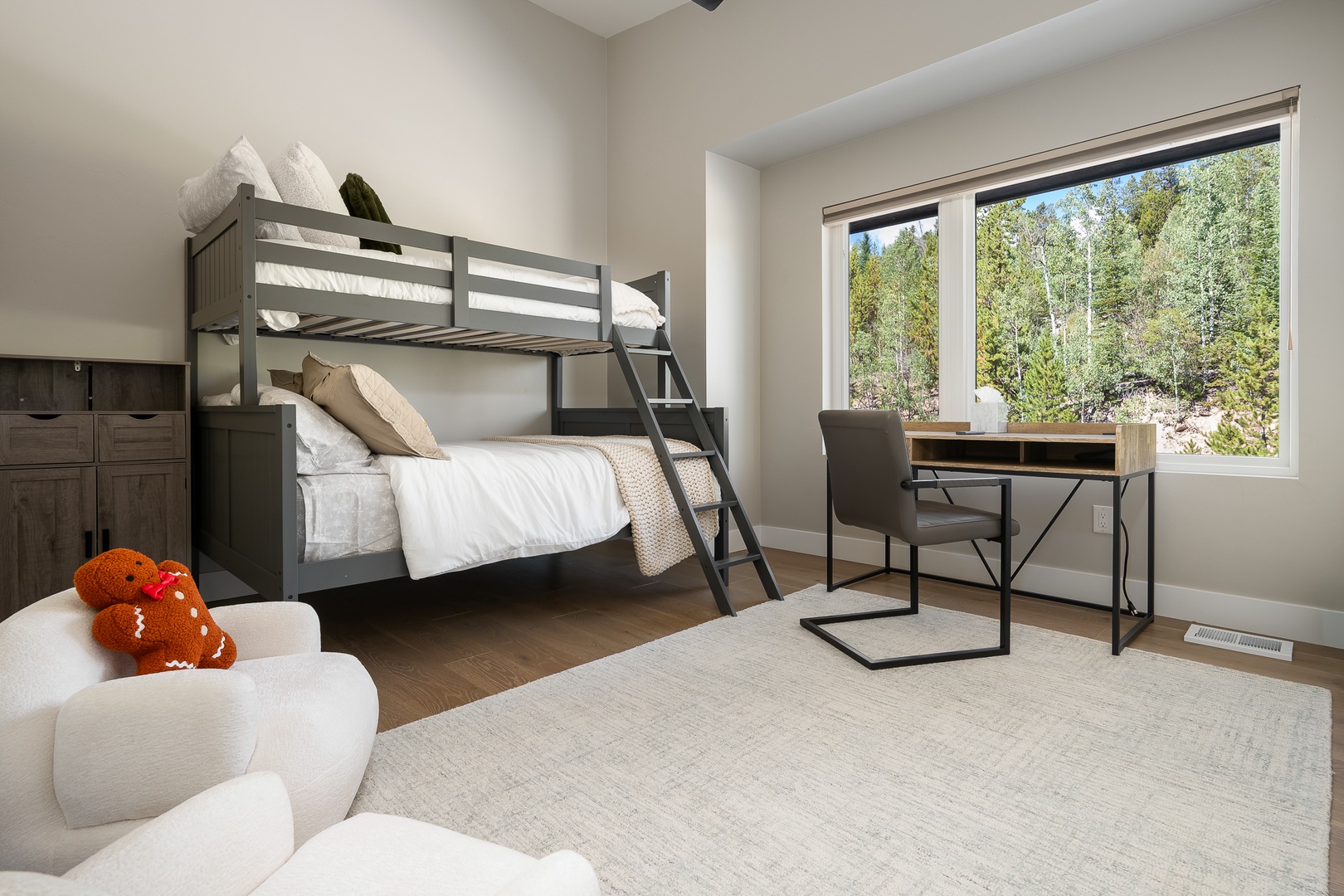Bunkroom has desk for working remote.