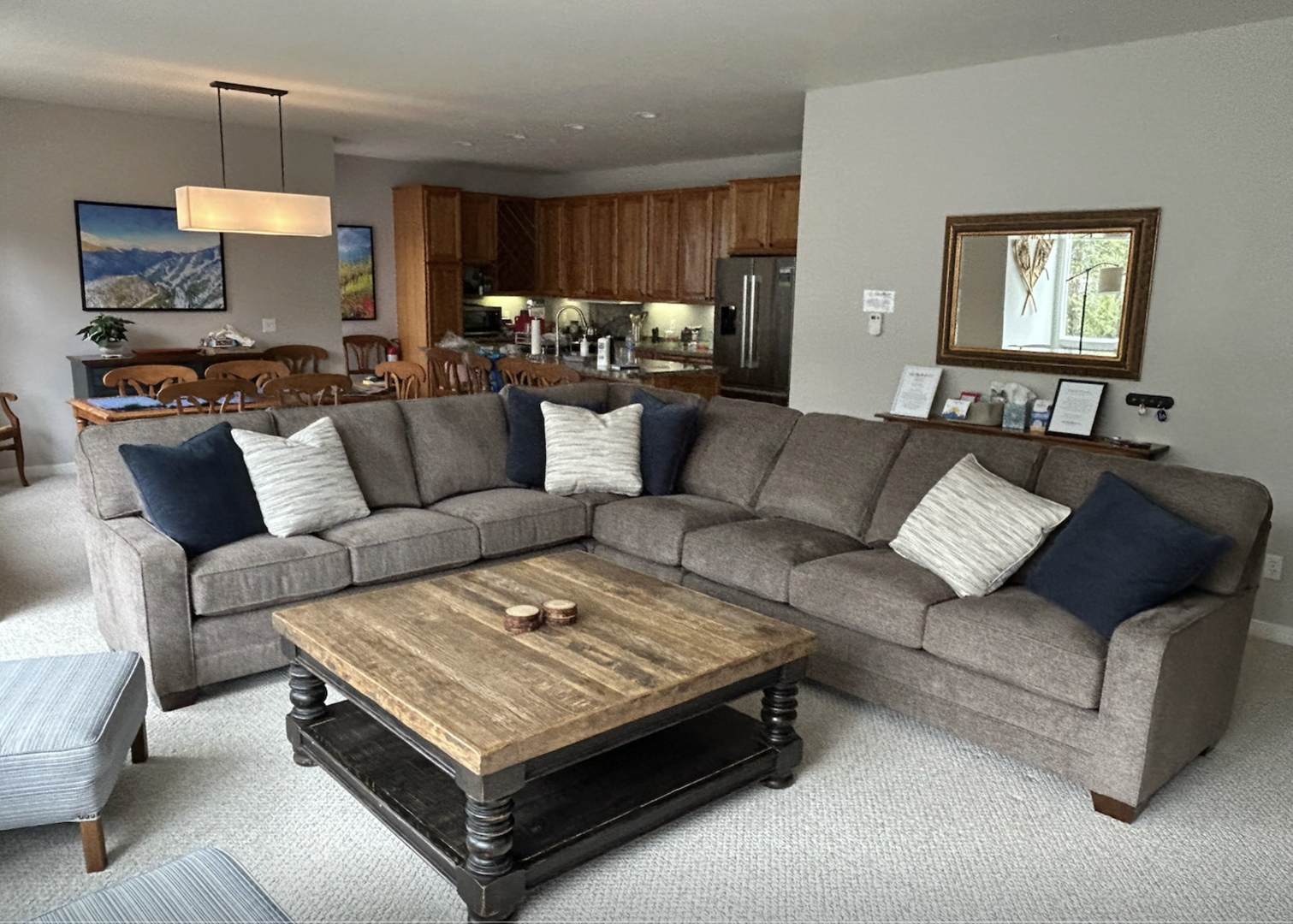 Brand-new sectional sofa in the living room with plenty of space to stretch out, relax, and enjoy time together.