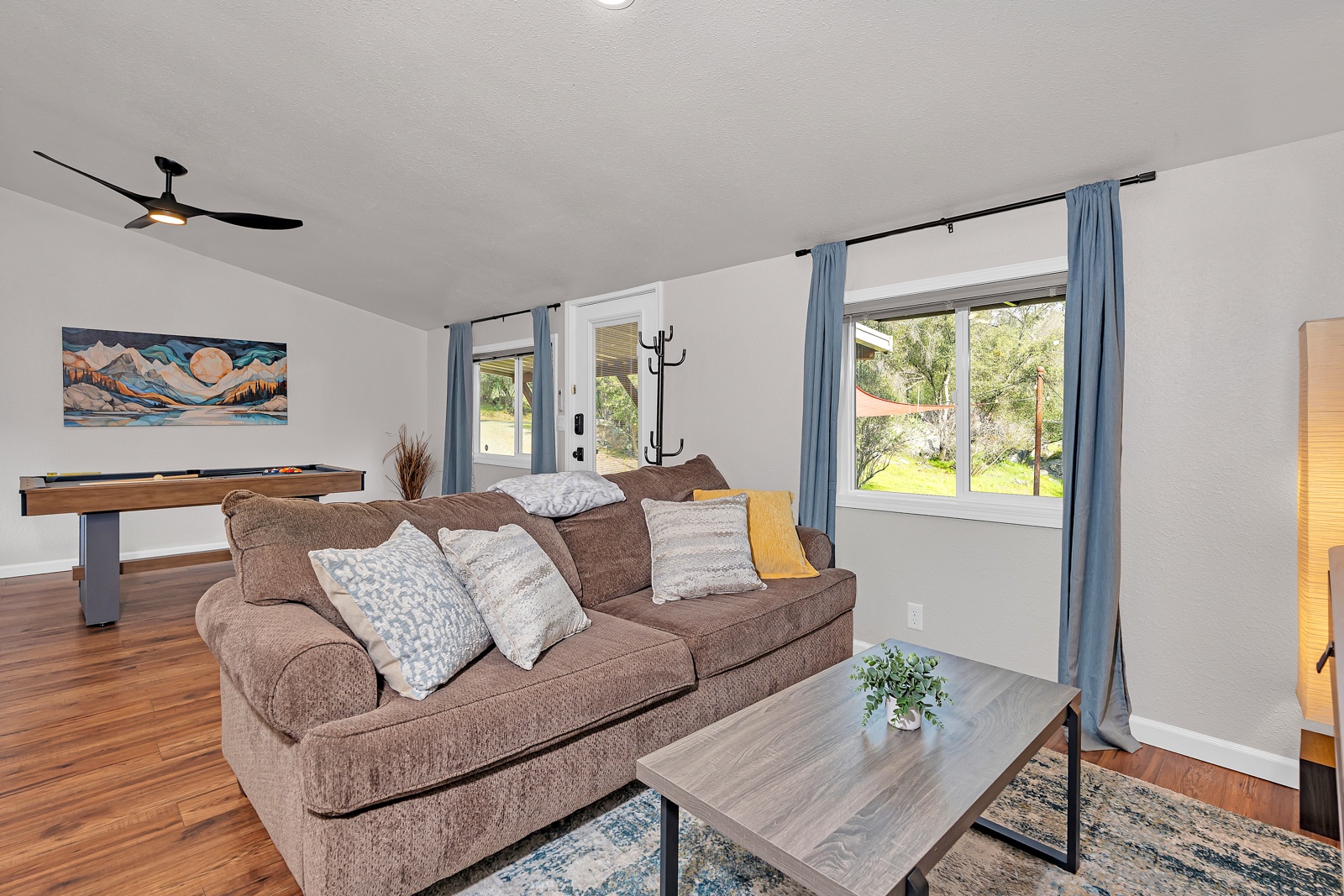 Unwind on the plush sofa while unwinding after a day of exploring.