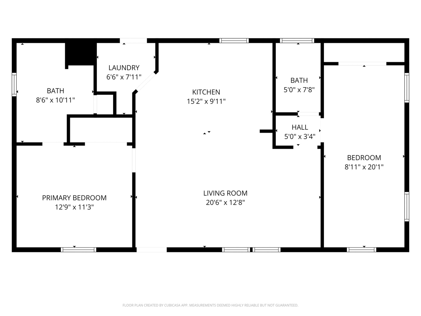 Property floor plan showing spacious layout with two bedrooms, open-concept living area, and full kitchen.
