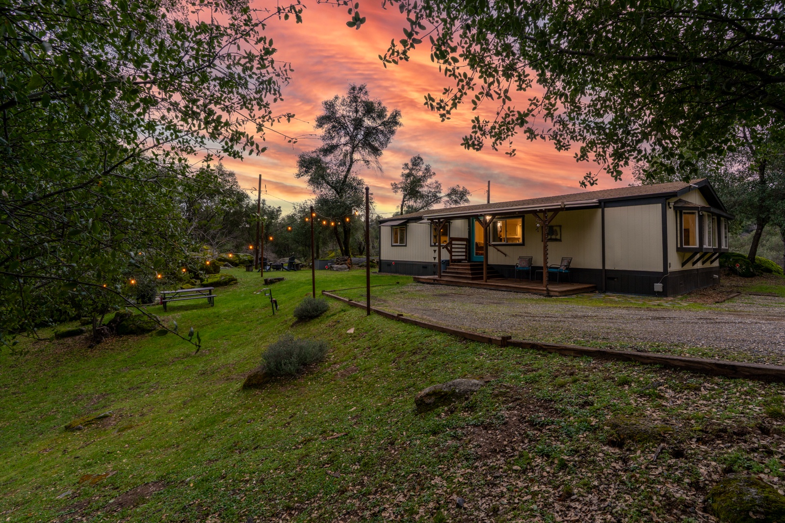 Charming property in the warm evening lighting and peaceful outdoor spaces.