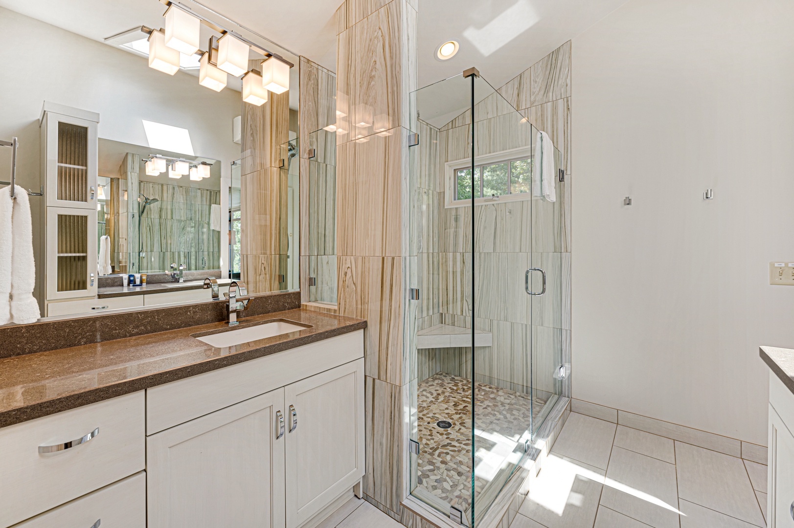 Kricket's Overlook- Upper level master bathroom with walk in shower view