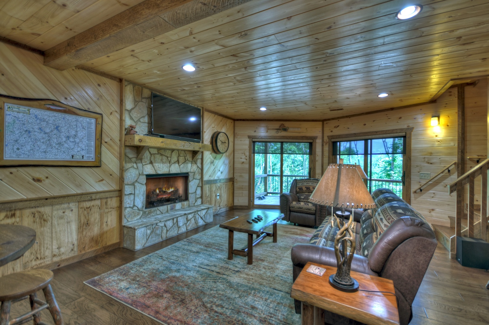 Deer Trails Cabin - Lower Level Living Room with Gas Fireplace