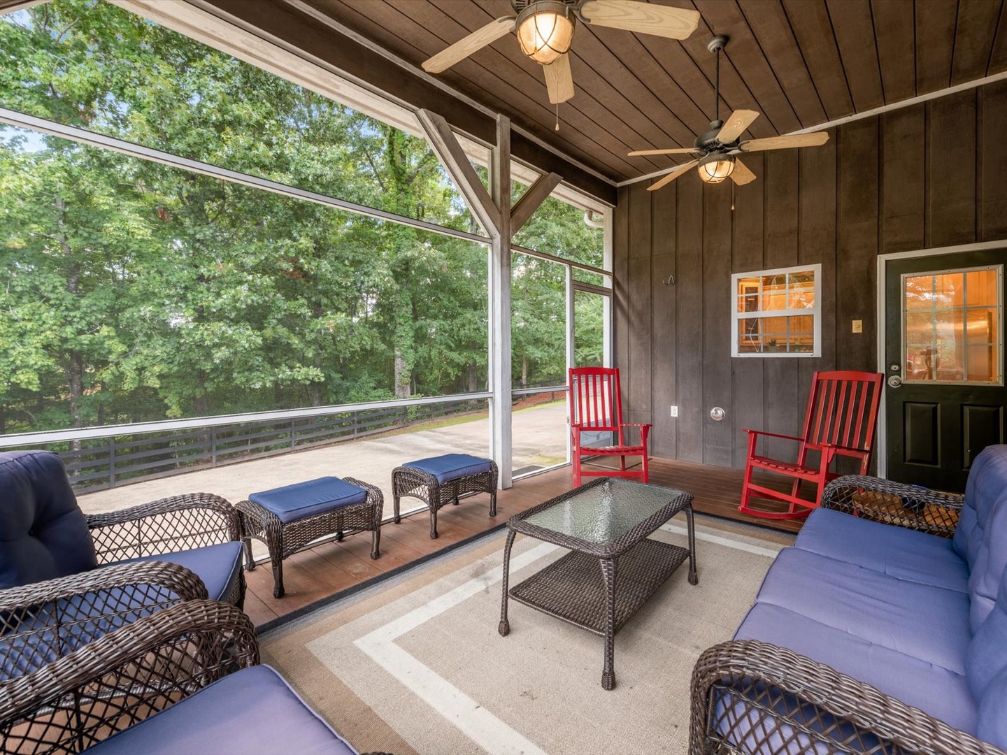 Moonlight Retreat- Outdoor furniture in screened in porch area