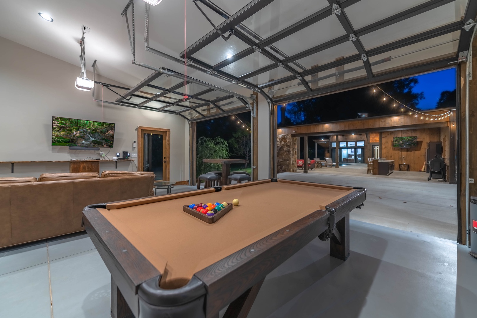 Cohutta Mountain Retreat- Garage game room with a pool table