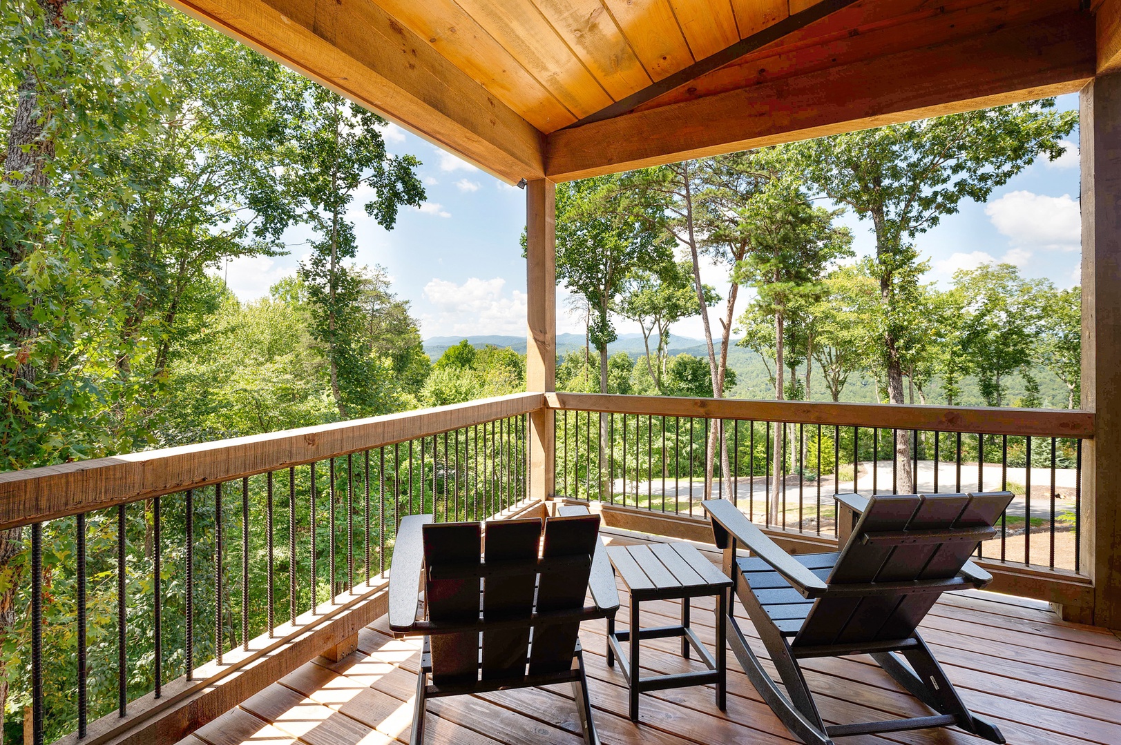 Mountain Echoes- Entry level deck with outdoor seating and beautiful views