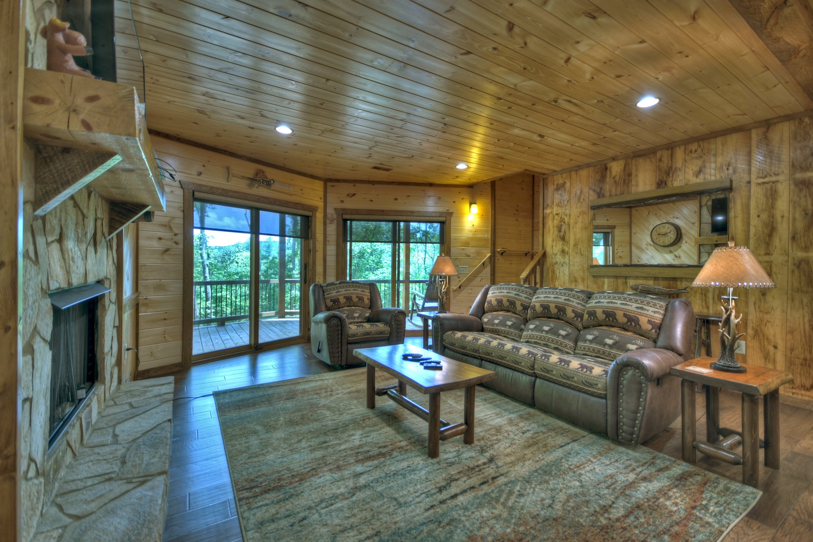 Deer Trails Cabin - Lower Level Living Room with Deck Access