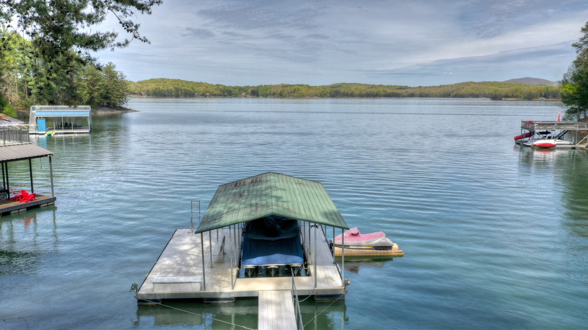 When In Rome- Aerial view of the boat dock and long range lake views