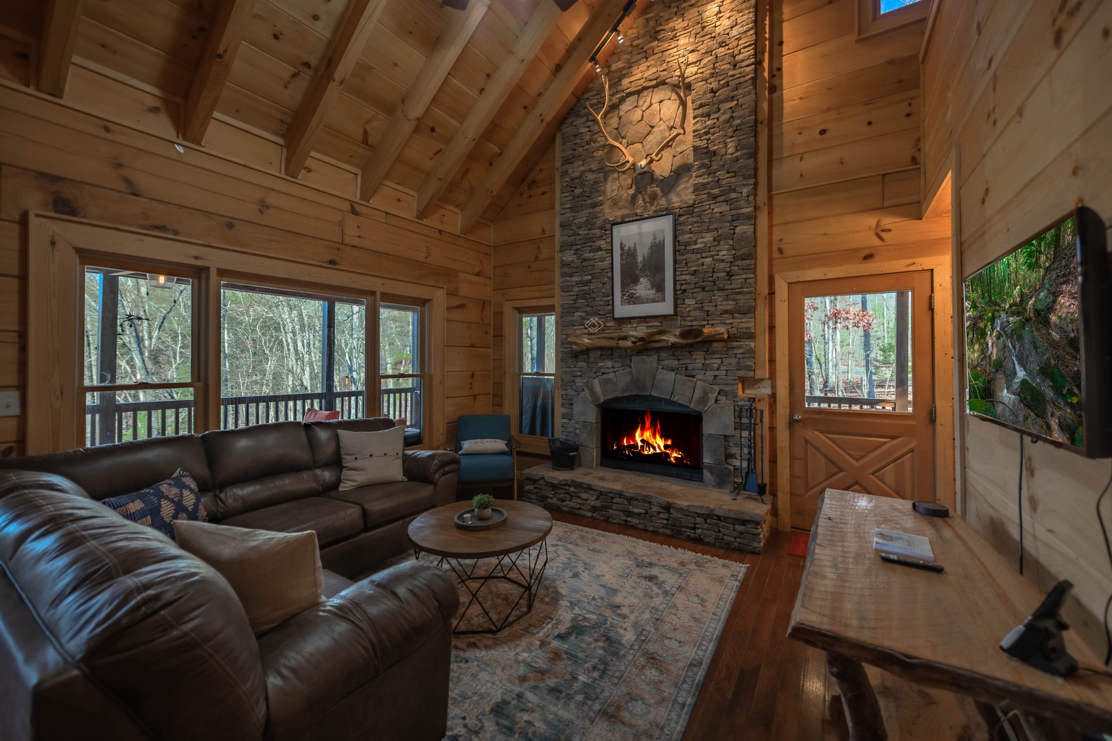 Misty Mountain Escape - Living Room with Wood-Burning Fireplace