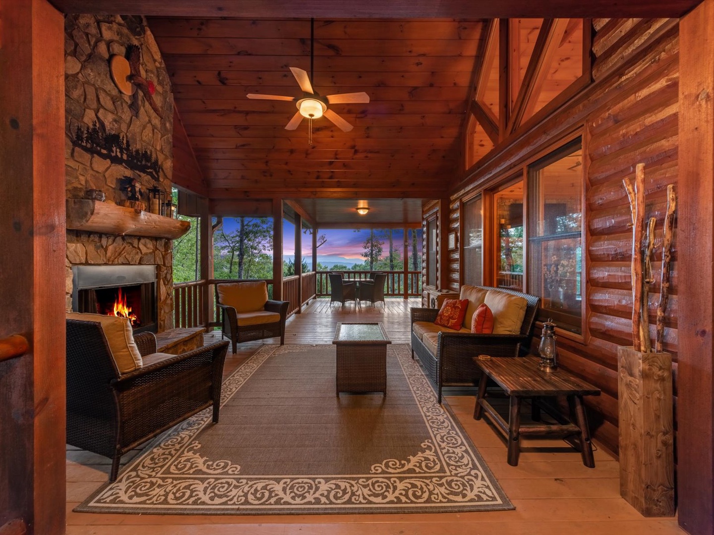 Soaring Hawk Lodge -  Entry Level Deck Outdoor Fireplace Area