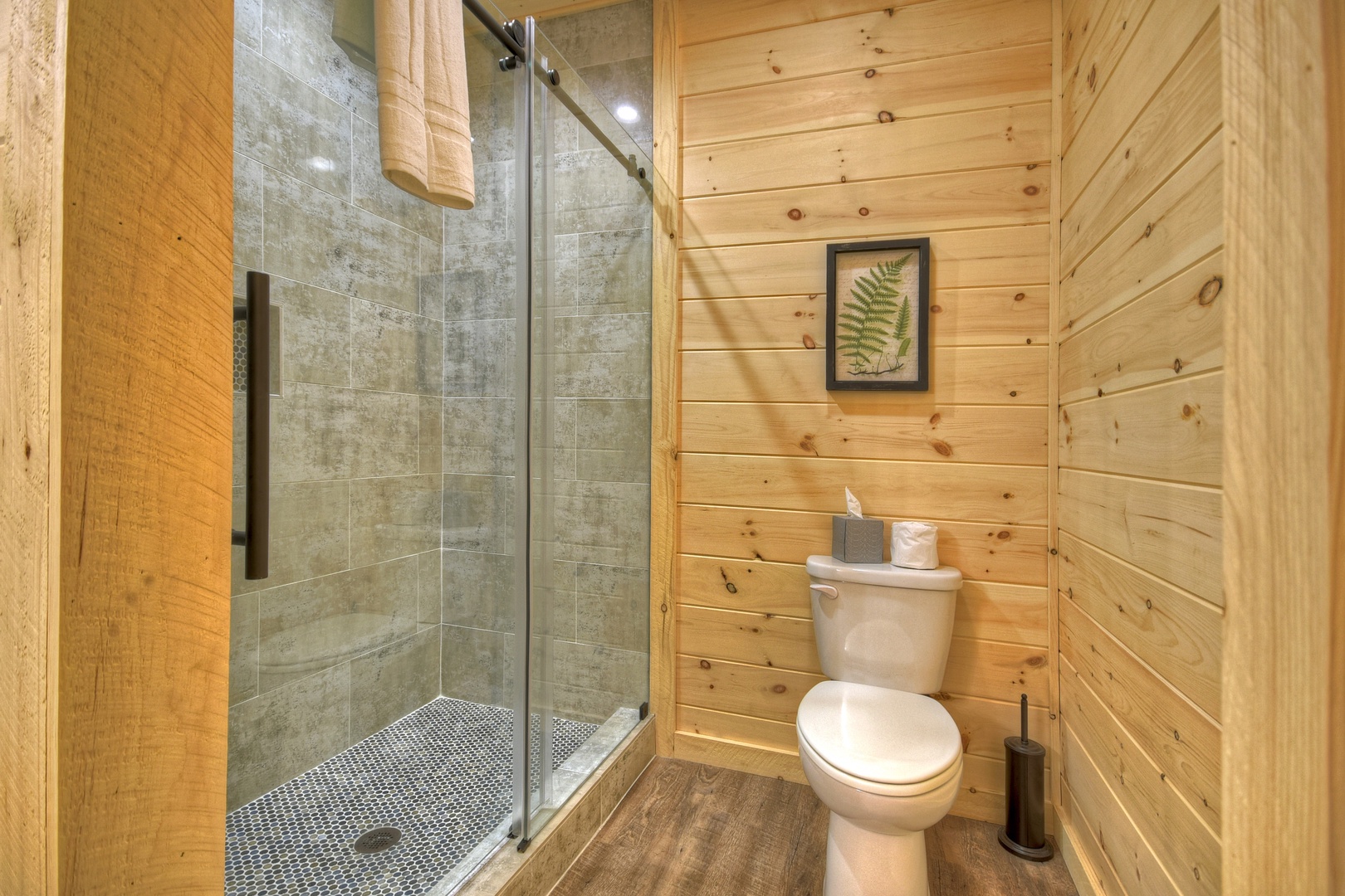 A Perfect Day- Lower level bathroom with walk in tile shower