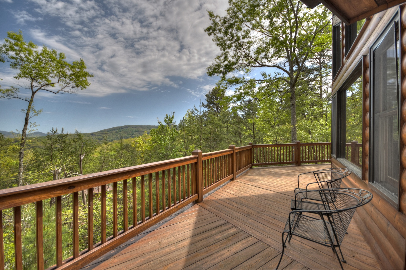 Aska Lodge- Deck view with outdoor seating and view of the Blue Ridge mountains