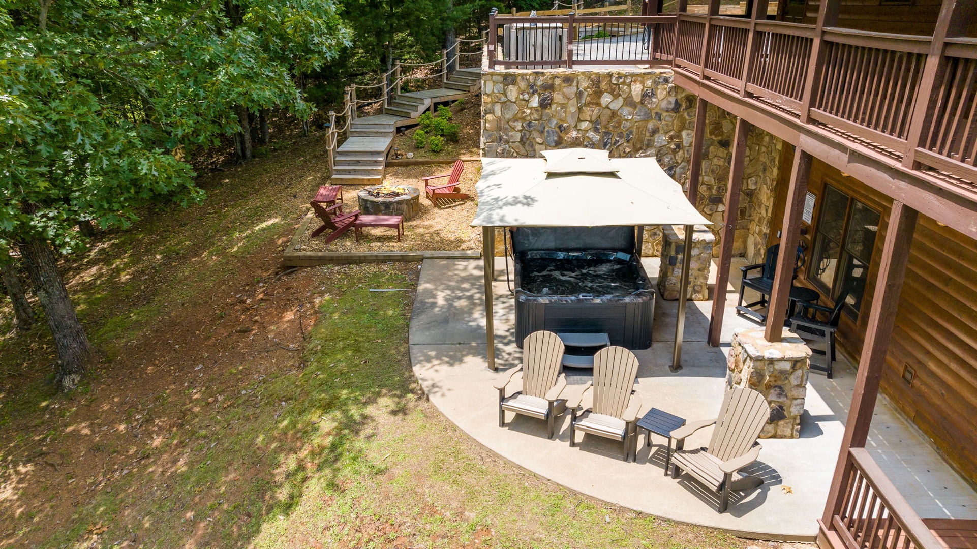 Moonlight Lodge - View of Fire Pit and Hot Tub Area