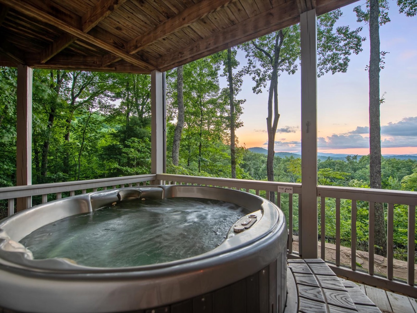 Aska Bliss- Hot tub on the deck with Blue Ridge mountain views