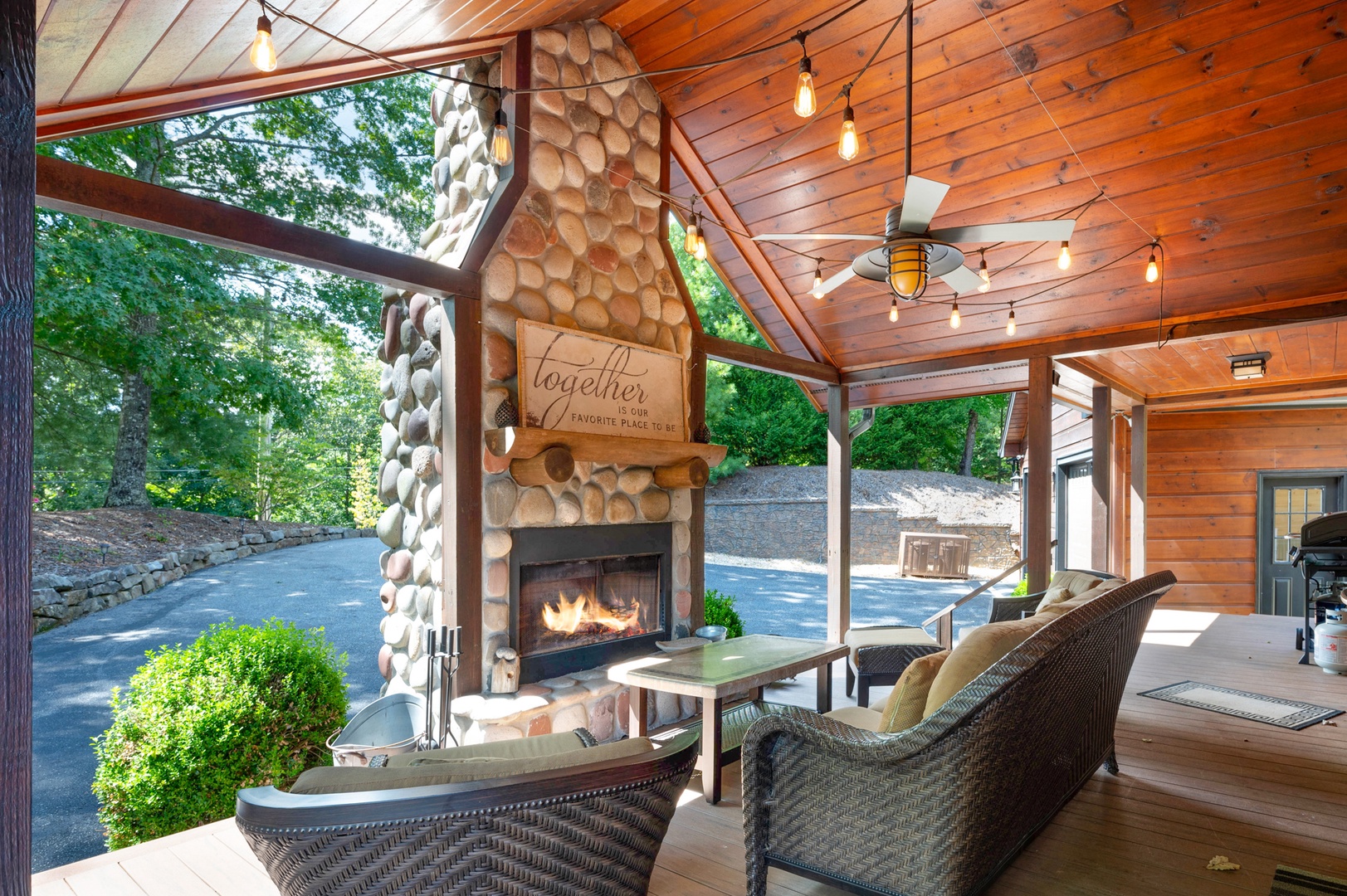 Kricket's Overlook- Outdoor fireplace and seating on the main level deck
